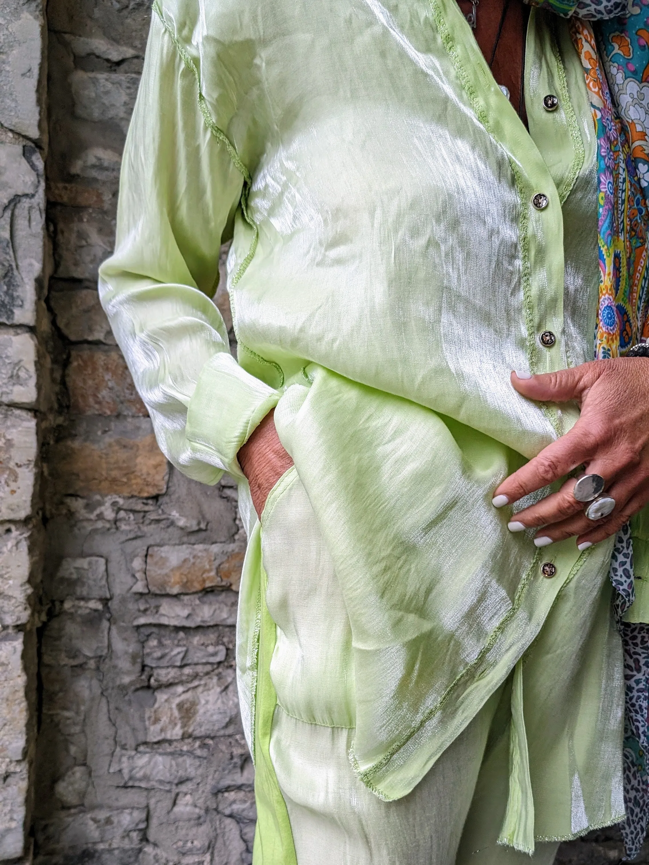 2 pc Straight Pant and Shirt Set - Lime Green