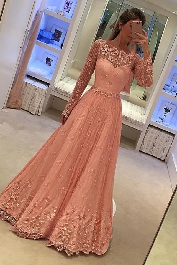 2024 Prom Dresses Long Sleeves A Line Lace With P9LND9K2