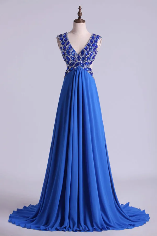 2024 V-Neck Prom Dresses A Line Chiffon PXKGGKP7