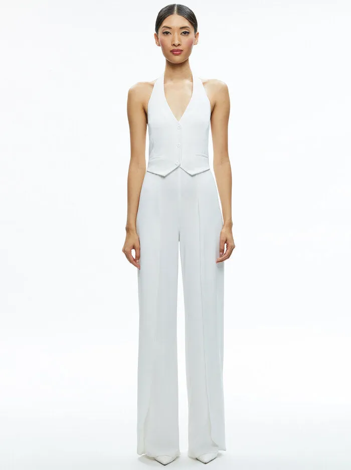 Alice   Olivia - Robin Halterneck Vest Jumpsuit - Off White