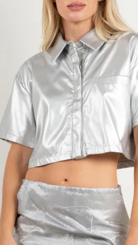 Annika Metallic Button Down - Silver