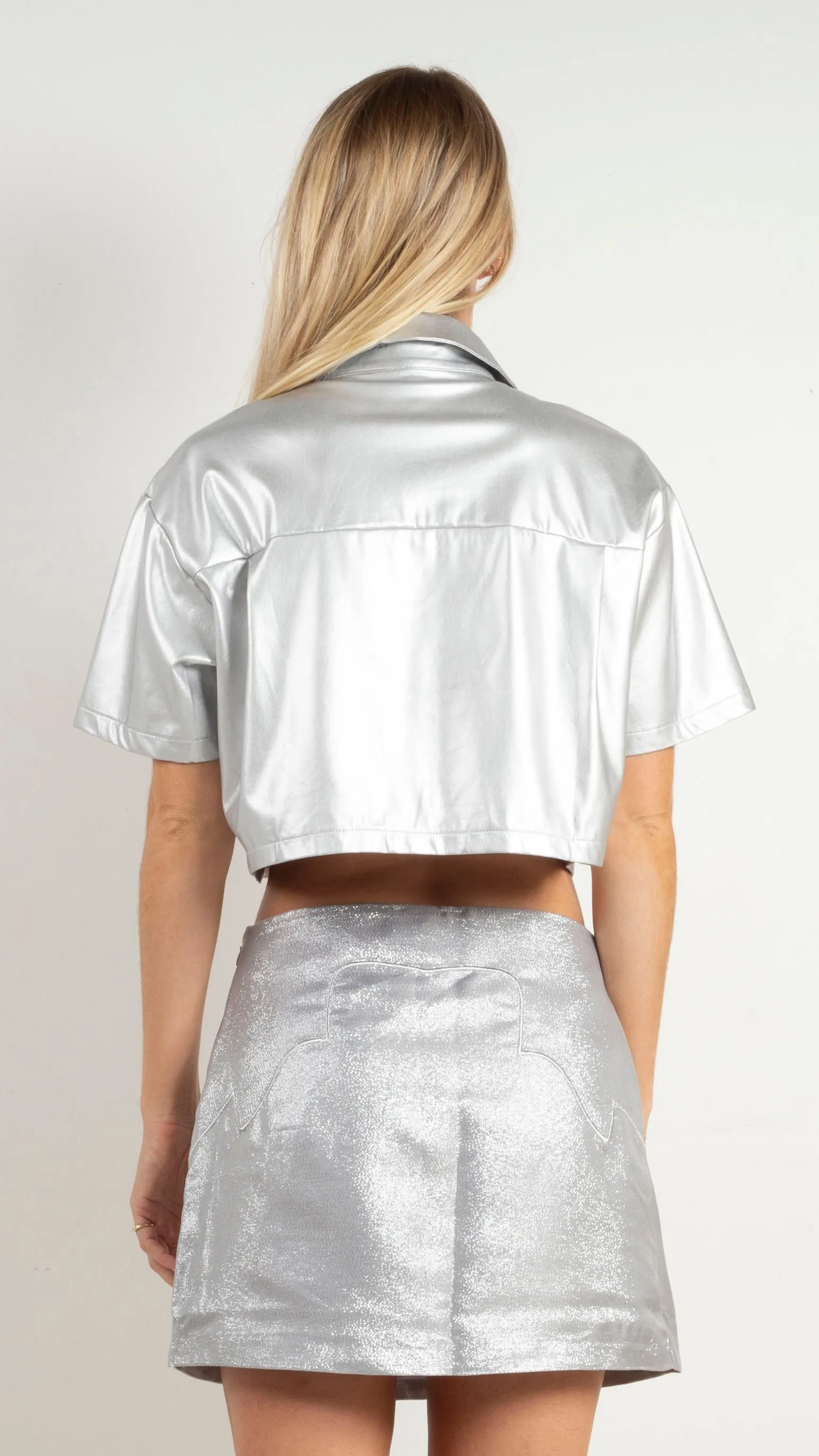 Annika Metallic Button Down - Silver