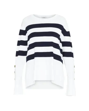 Annita Long Sleeve Cotton Sweater (Blue/White)