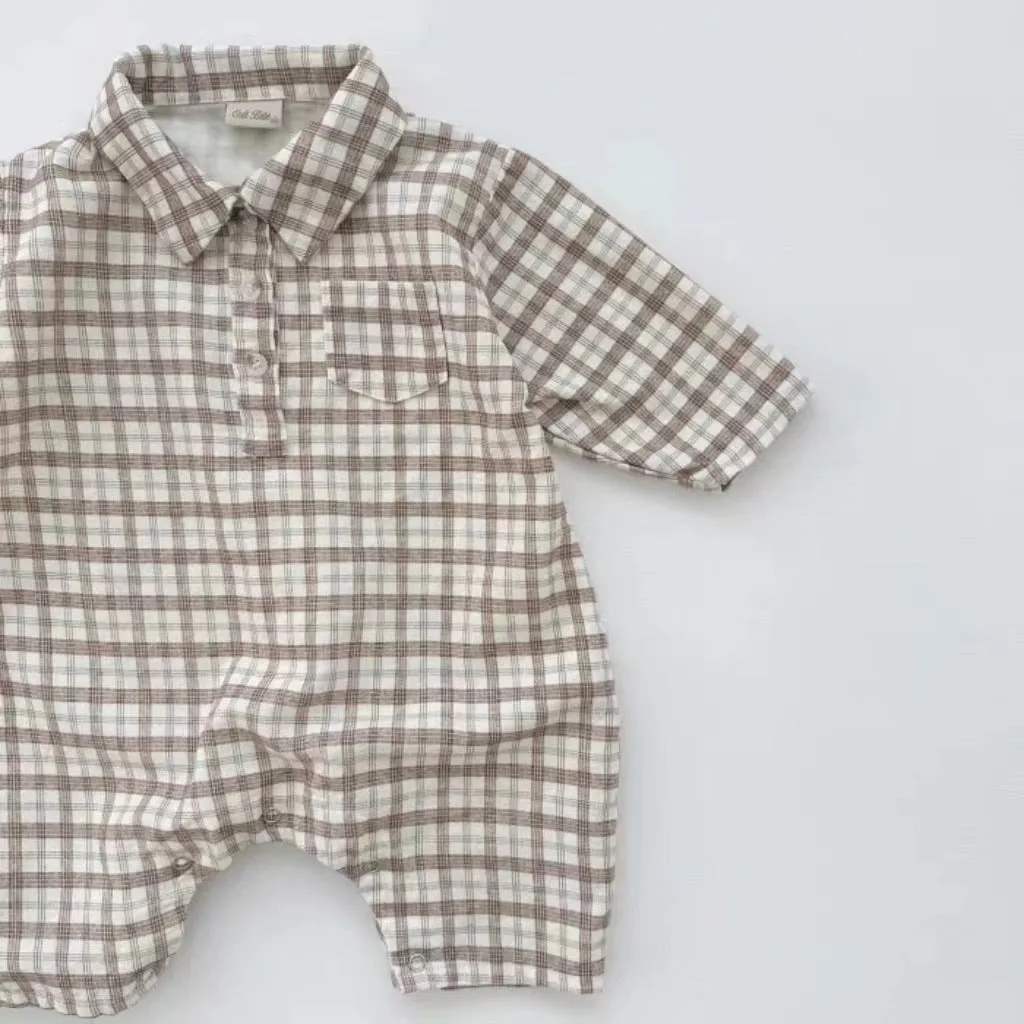 Baby Boys Checked Rompers Wholesale 23082876