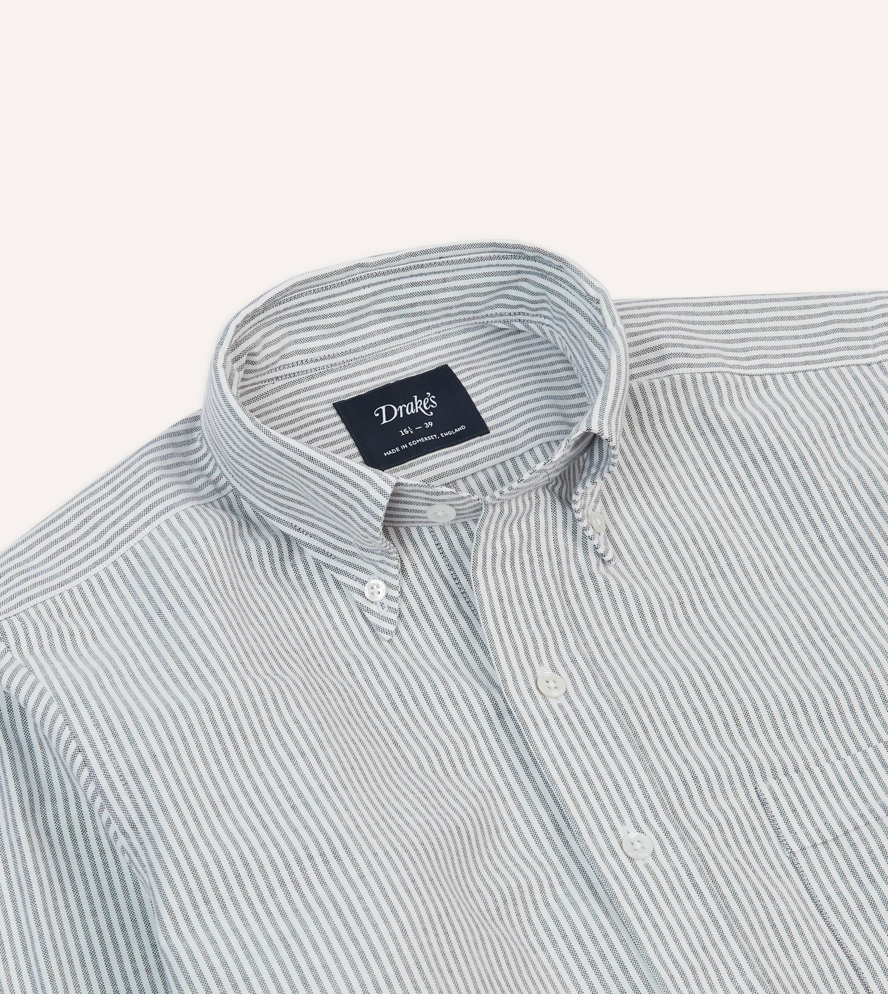 Black Ticking Stripe Cotton Oxford Cloth Button-Down Shirt