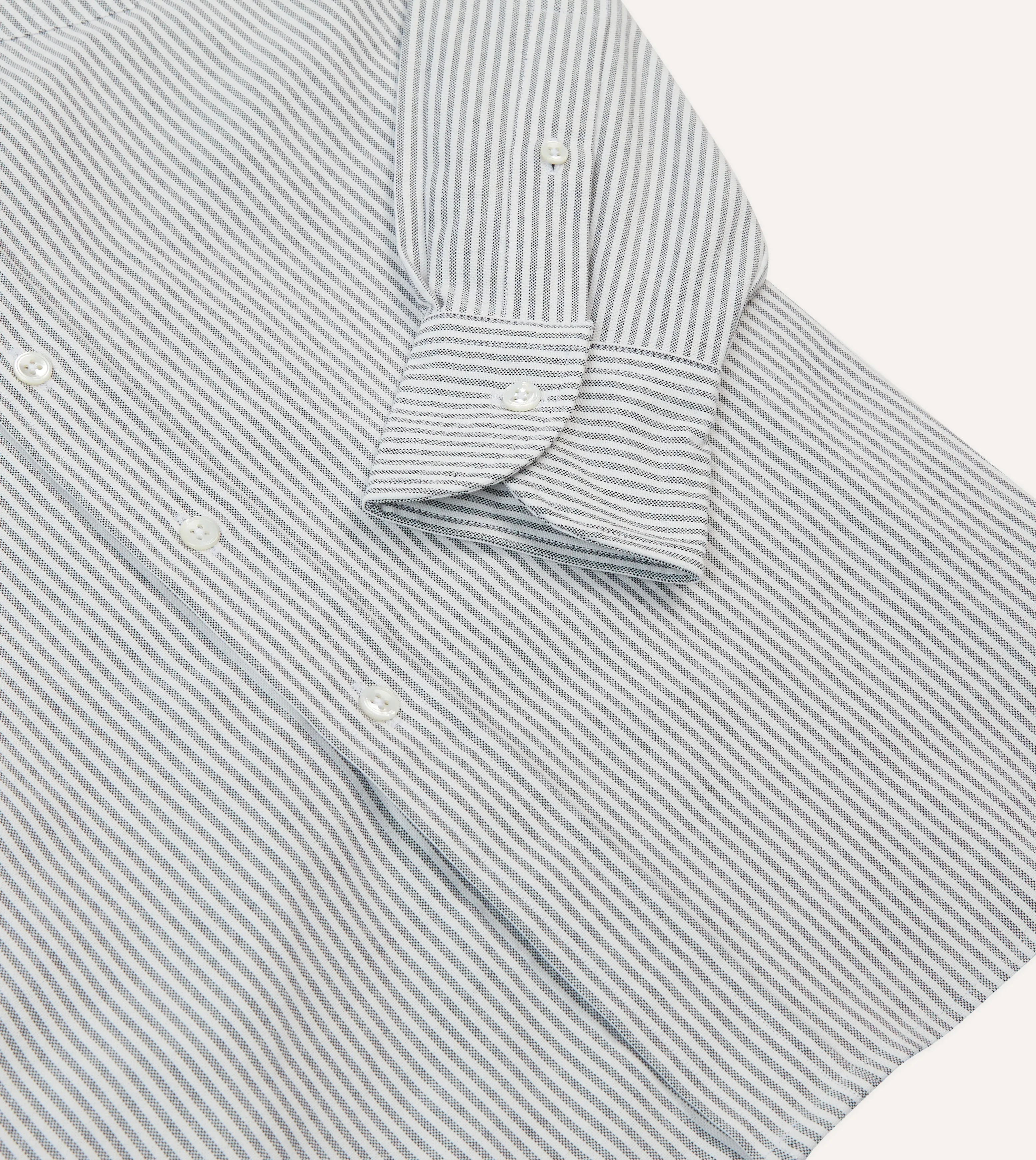 Black Ticking Stripe Cotton Oxford Cloth Button-Down Shirt