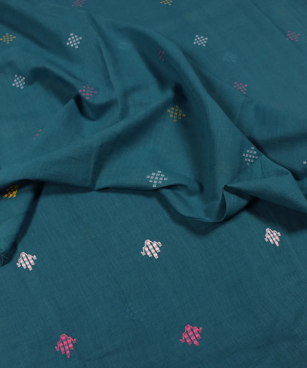 Blue handwoven jamdani cotton fabric