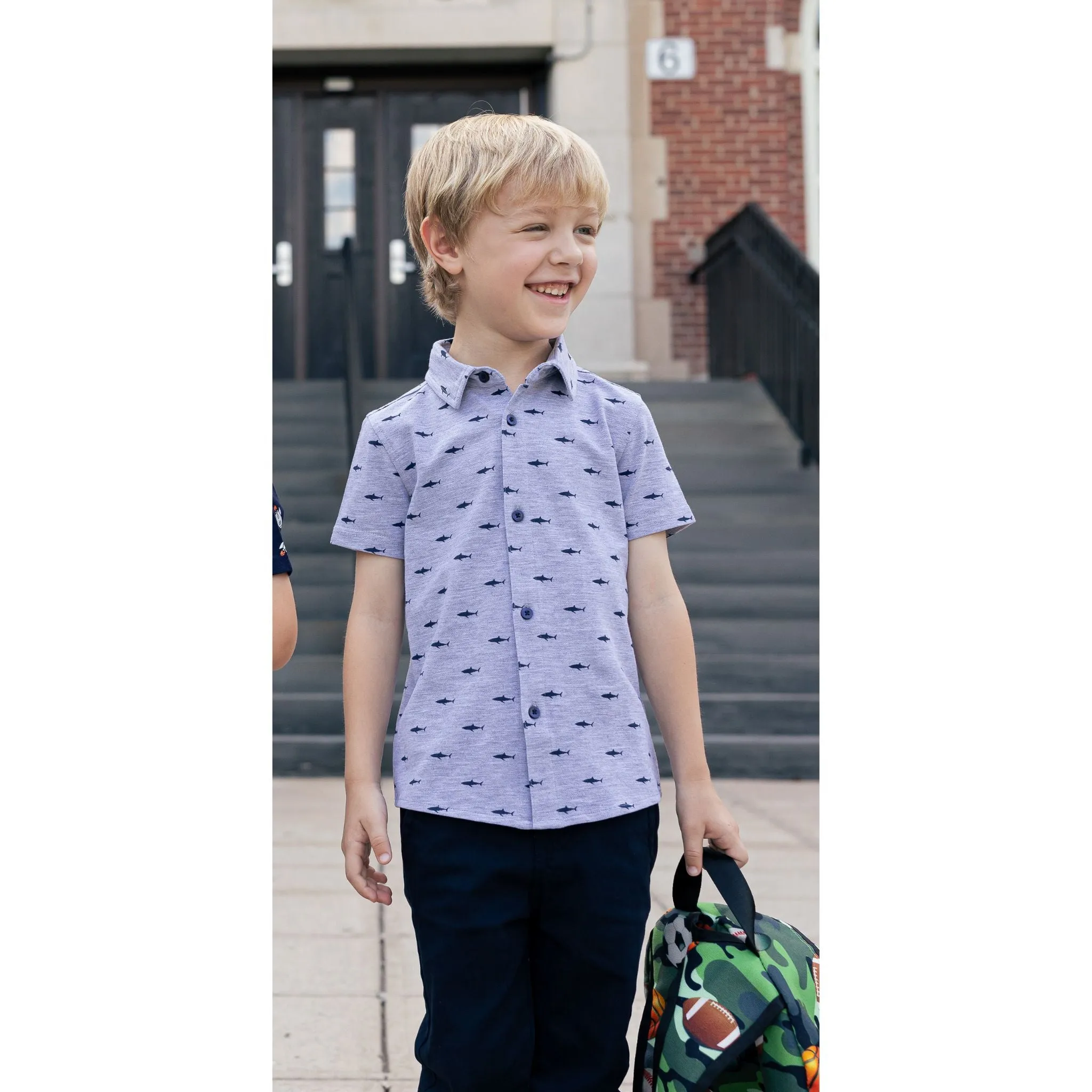 Boys Knit Shark Button Down Shirt