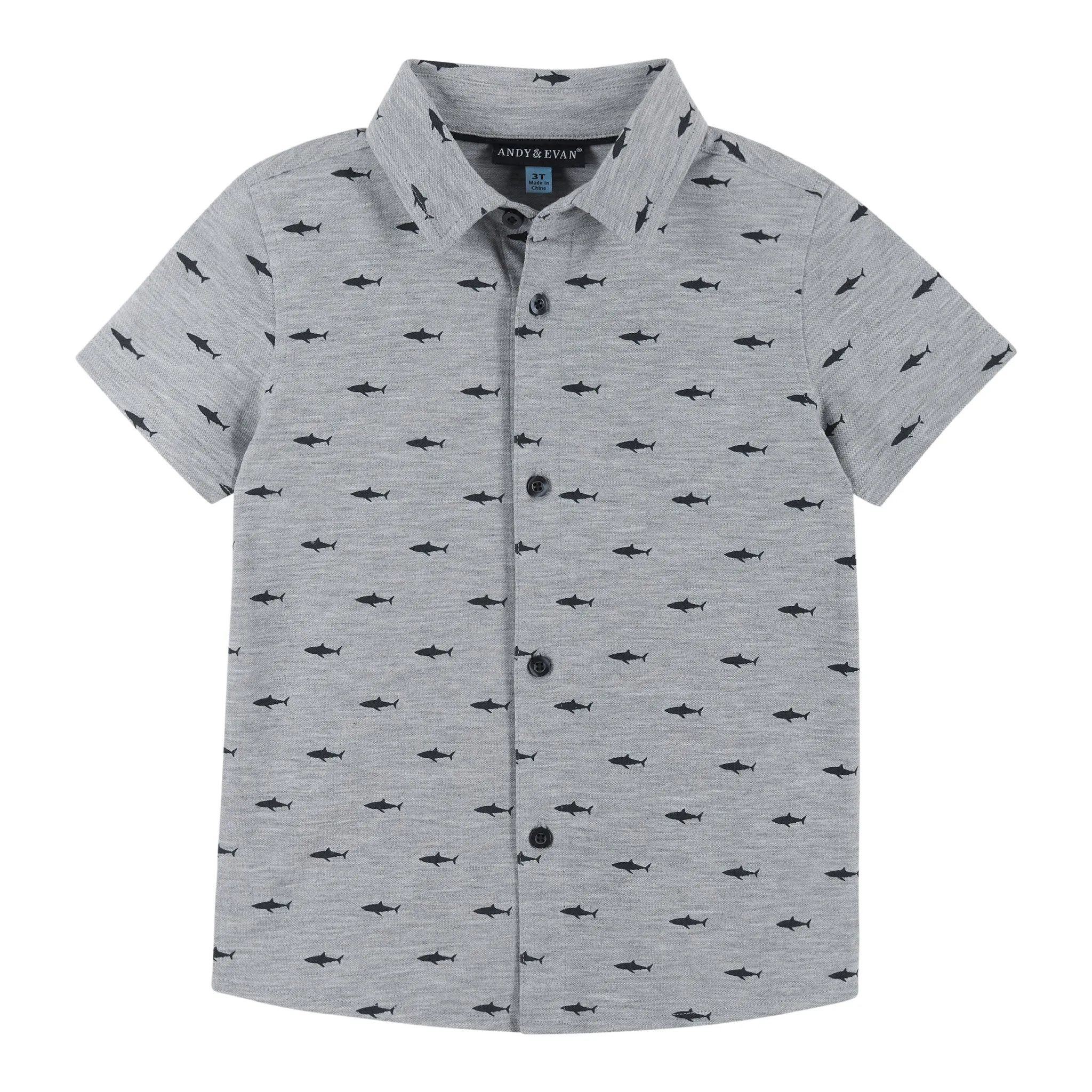 Boys Knit Shark Button Down Shirt