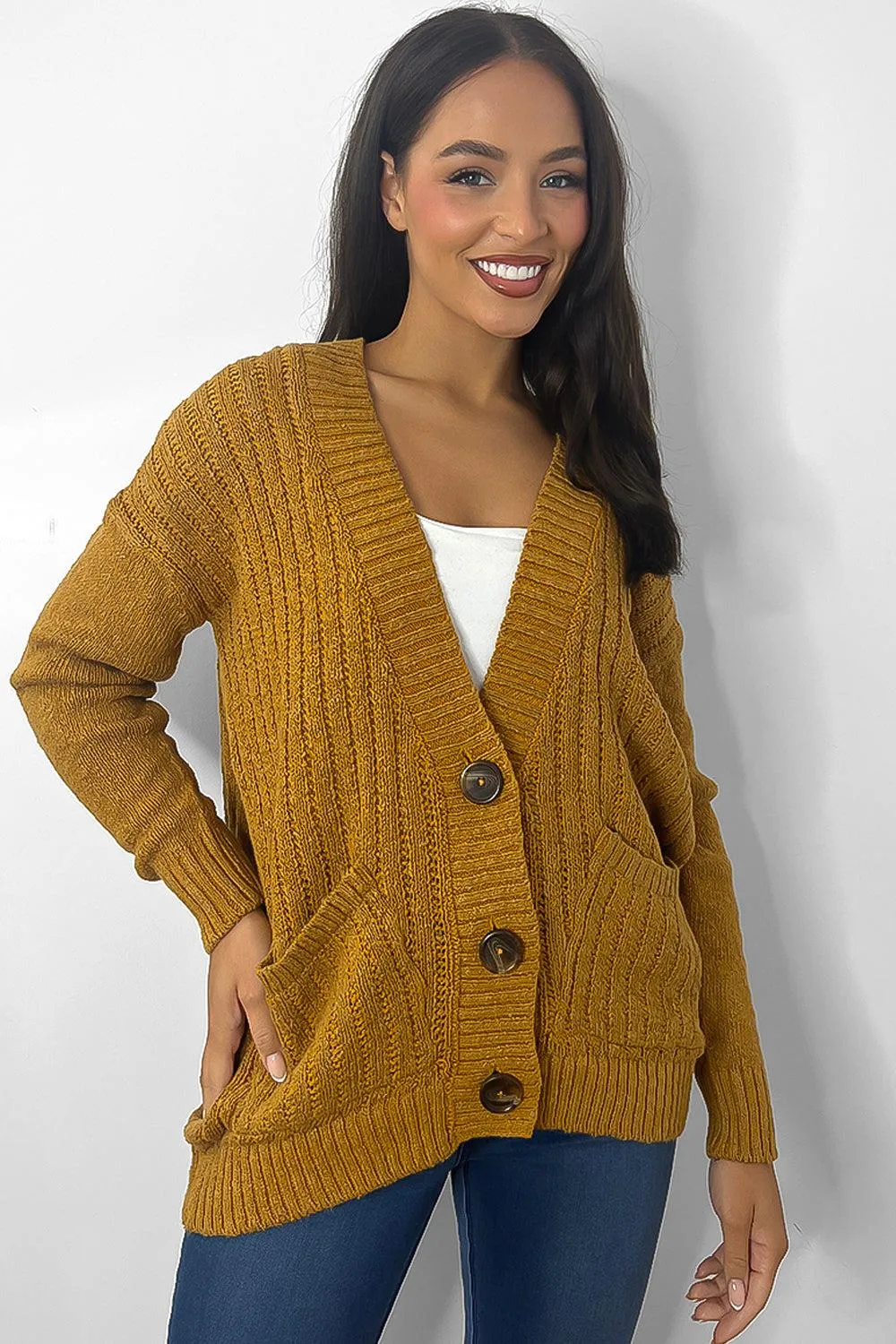 Buttoned Down Ribbed Knit Placket Cardigan