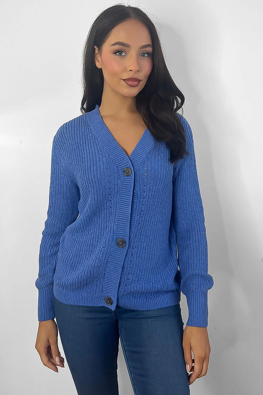 Buttoned Down Ribbed Knit Placket Cardigan