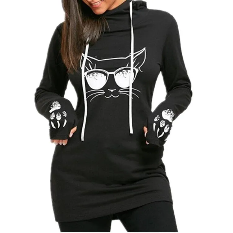 Cat Face & Paws Pullover Hoodie