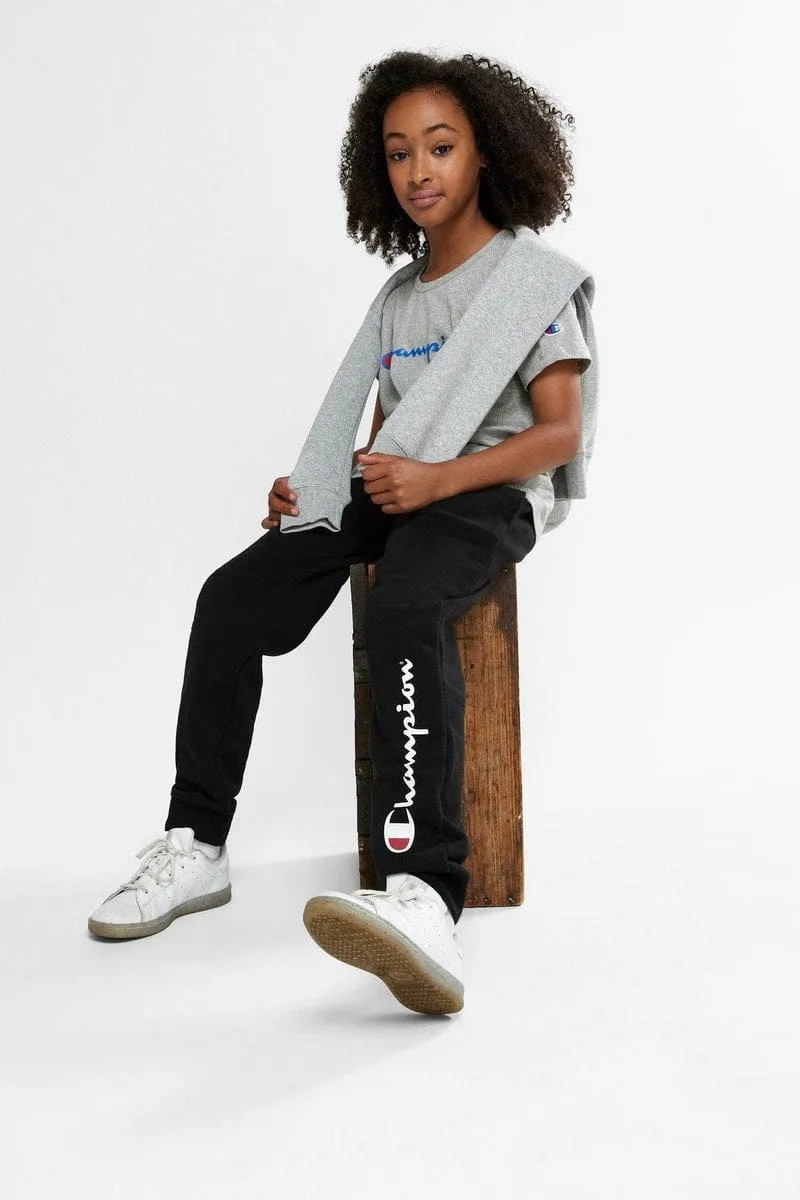 CHAMPION JUNIOR SCRIPT BLACK TRACKPANTS