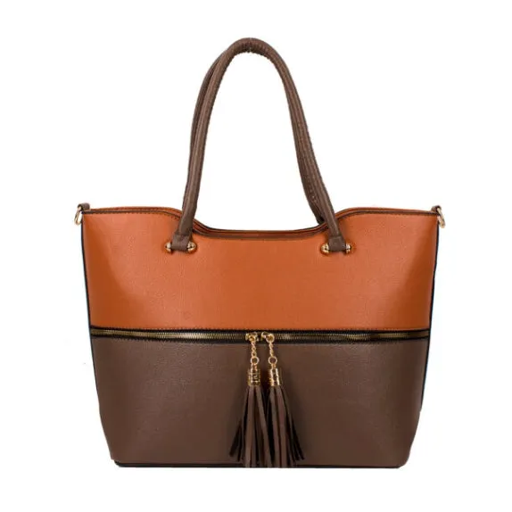 Color-block tassel tote - brown