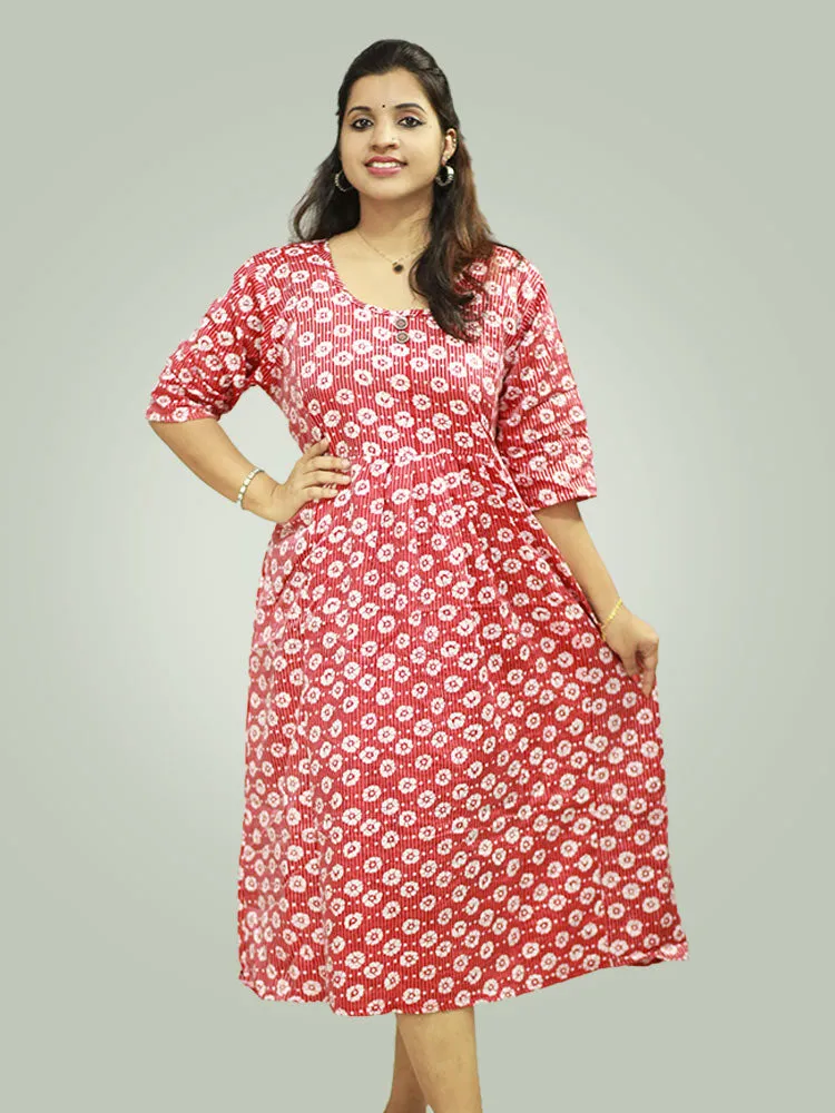 Cotton Printed Women's Feeding Nighty with Concealed Zipper - only 499/-