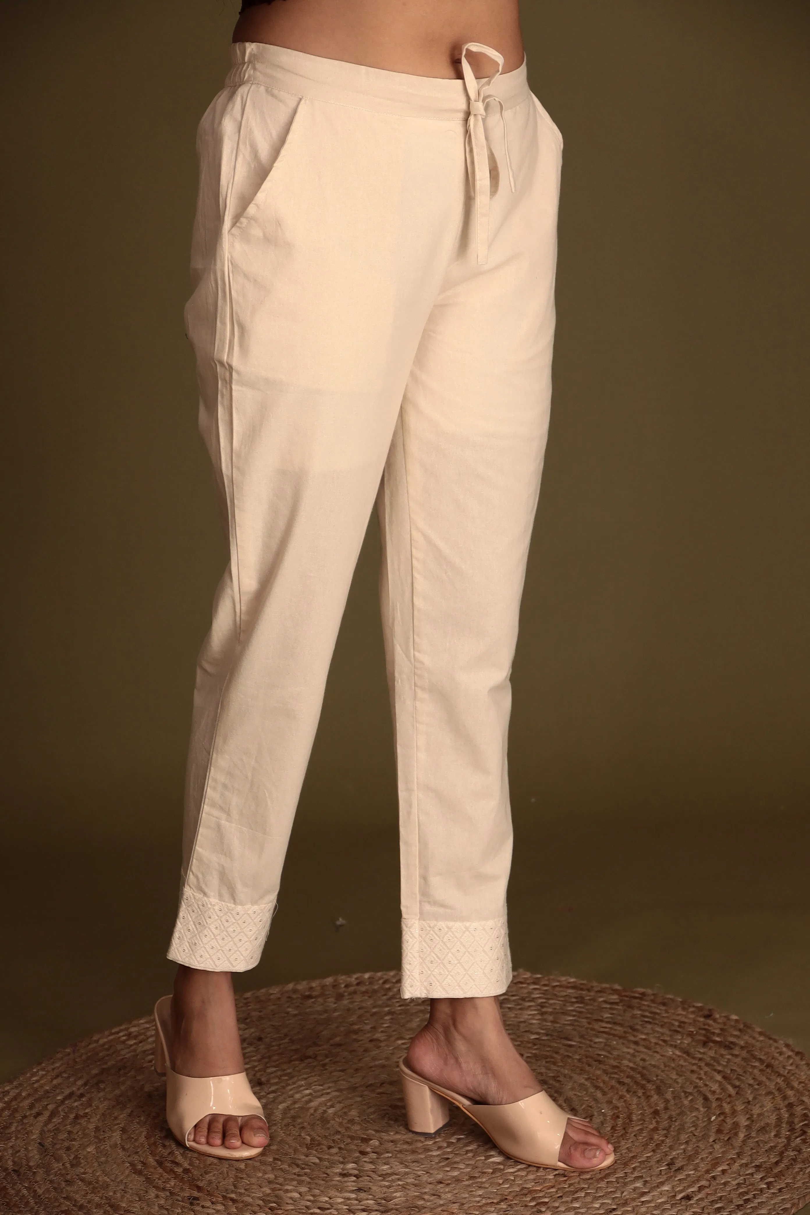 Cotton Woven Pant with Embroidered Work