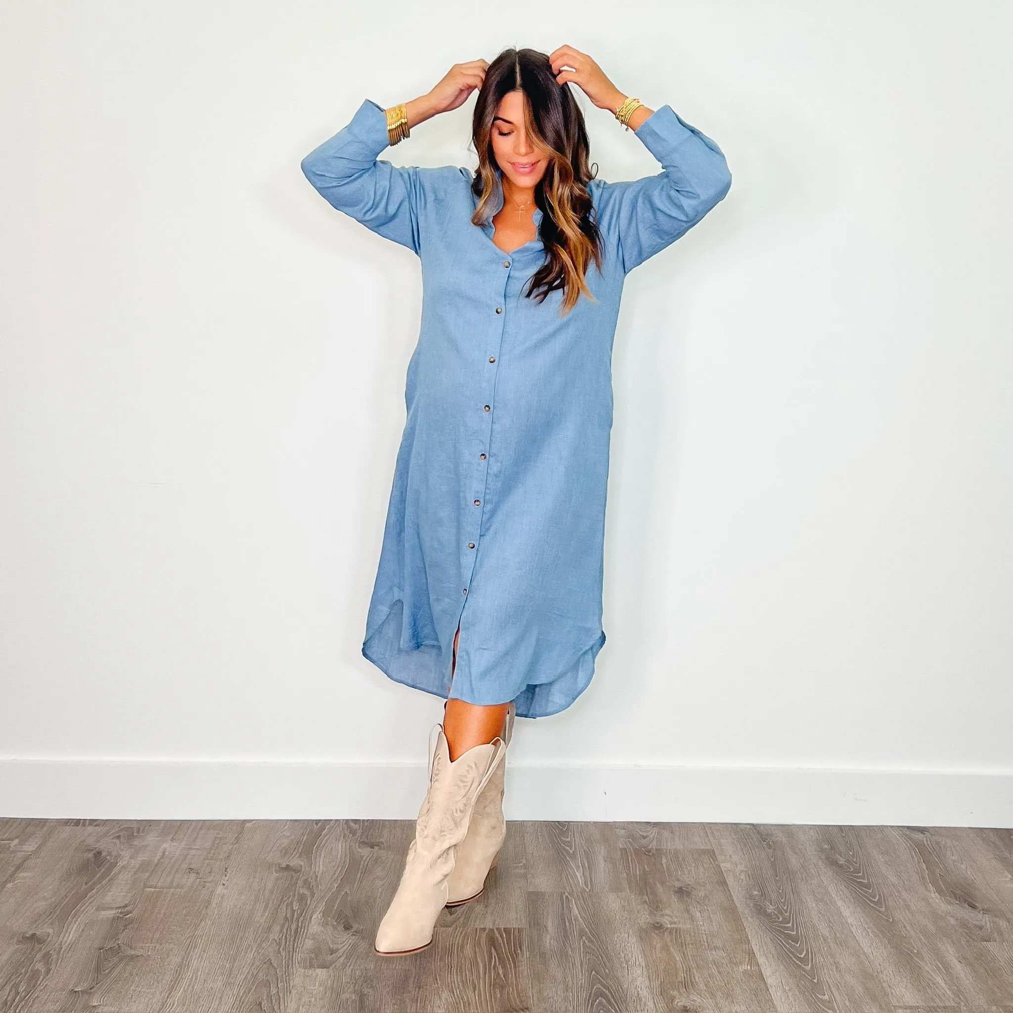 Denim Blue KC Button Down Dress