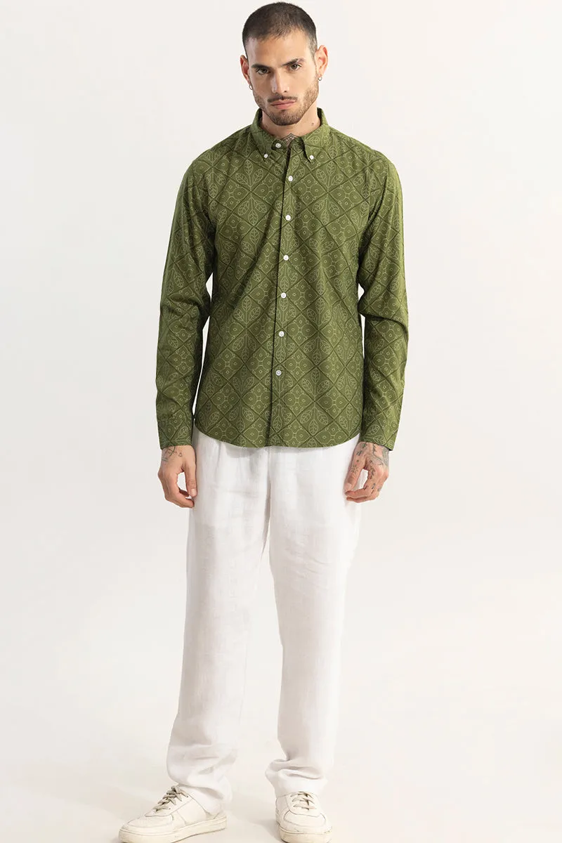 Dotted Leaf Motif Green Shirt