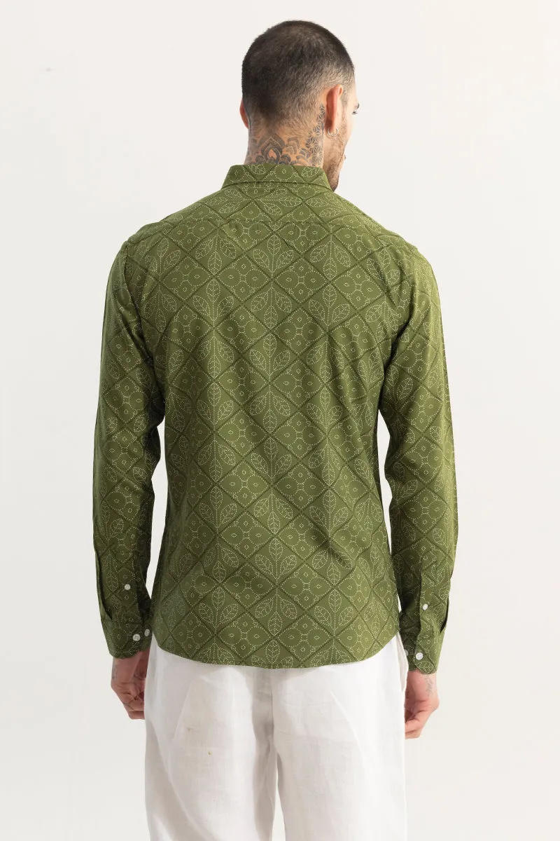 Dotted Leaf Motif Green Shirt