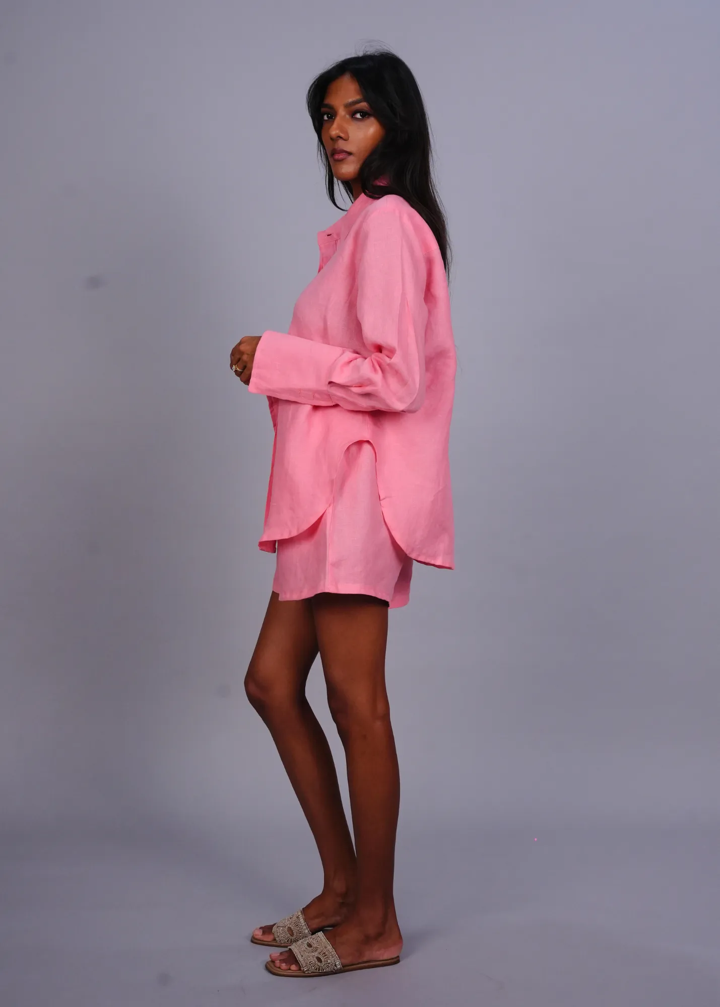 Ela Button Down Shirt - Guava Linen