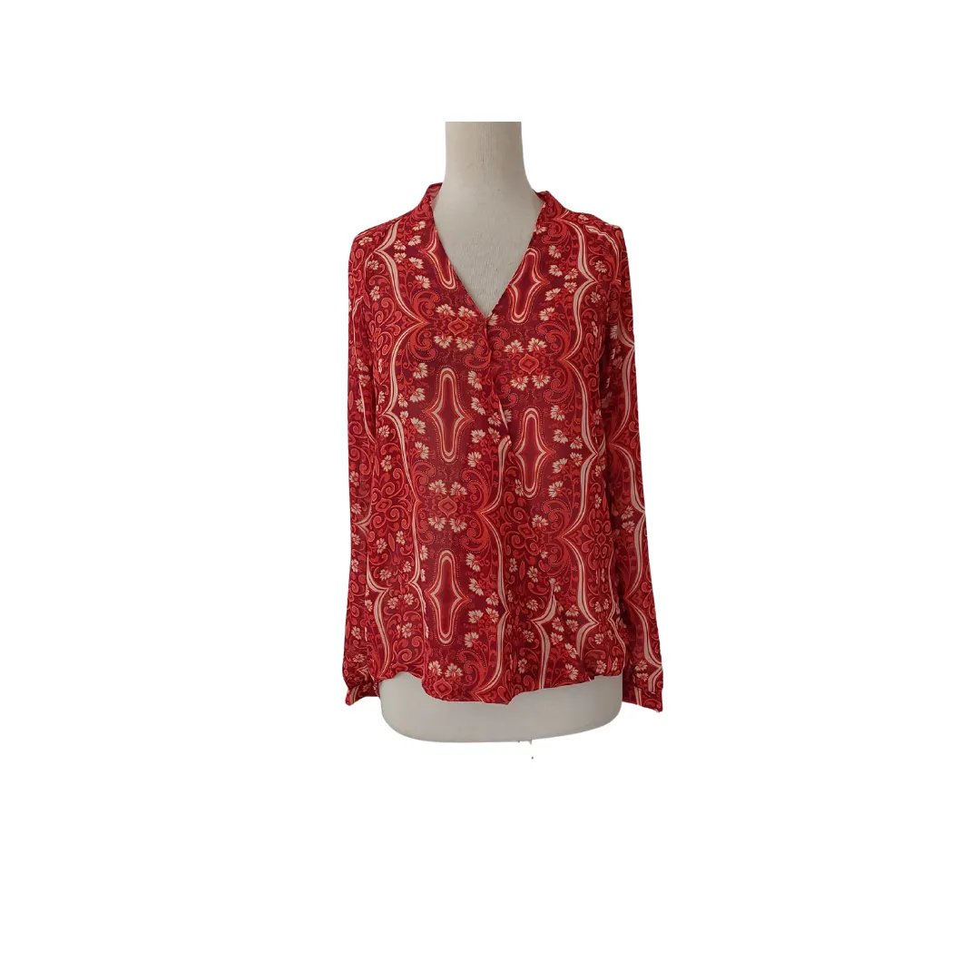 Forever 21 Red & Orange Printed Semi-sheer Blouse | Gently Used |