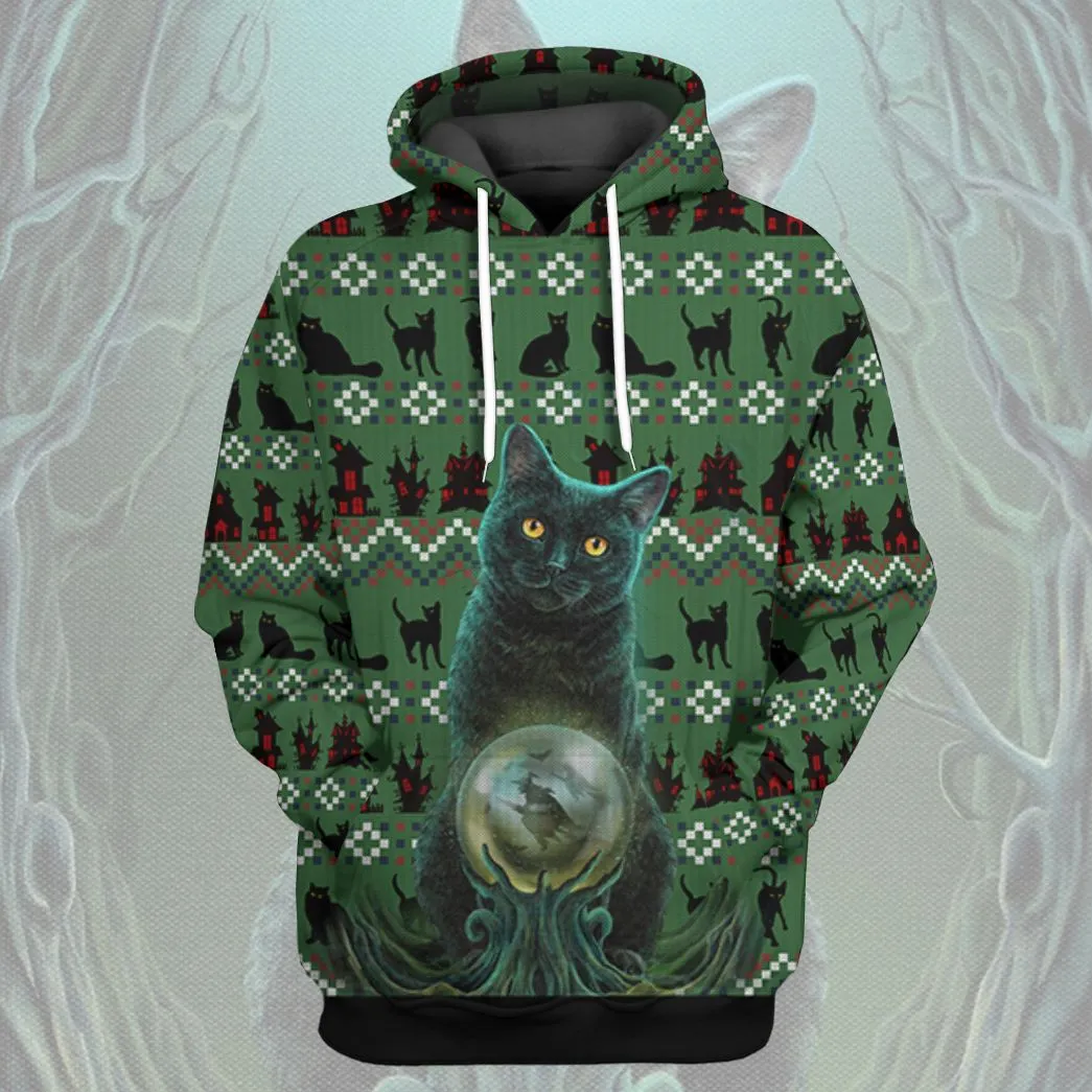 Gearhuman 3D Black Cat Ugly Pattern Tshirt Hoodie