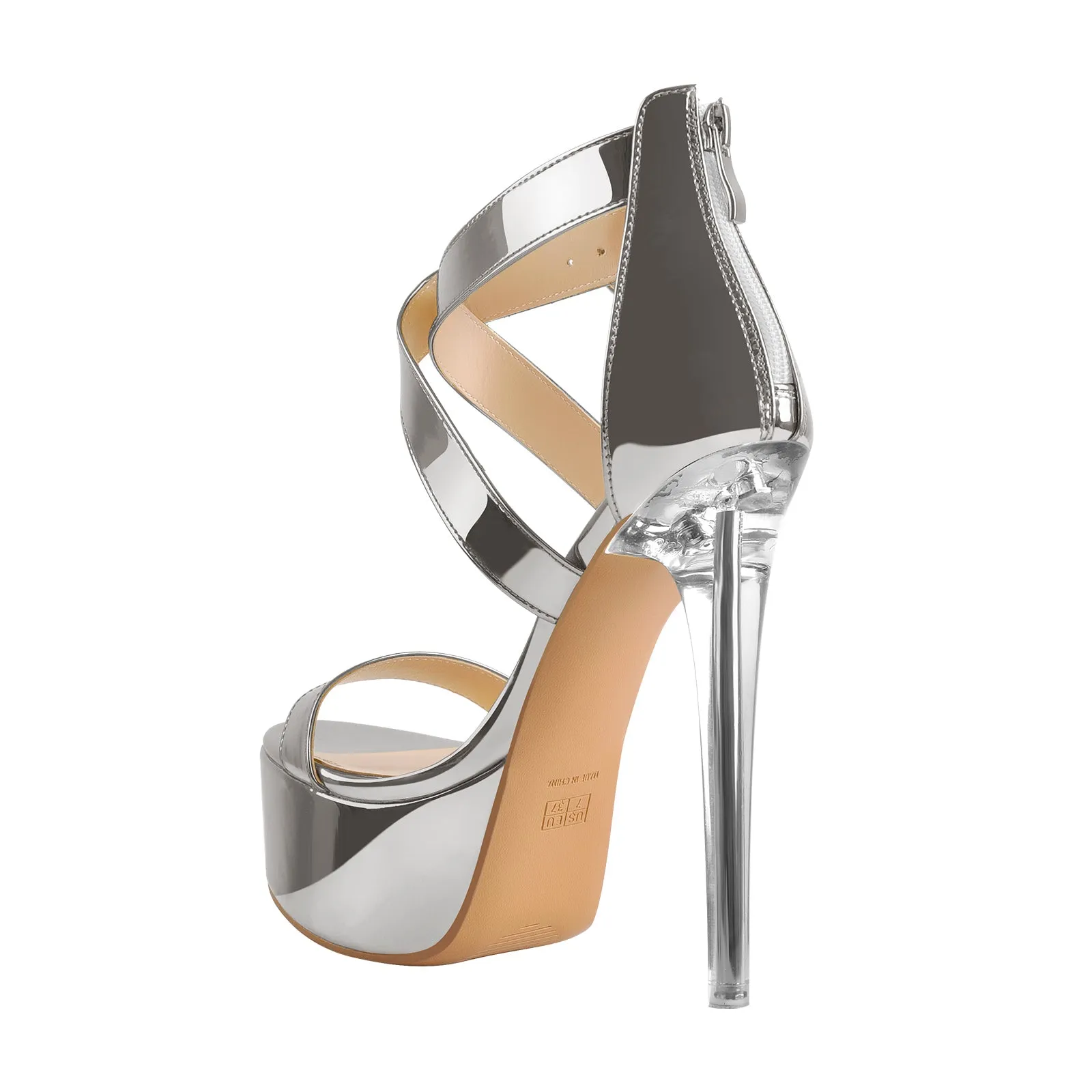 Gold Platform Stiletto Ankle Zipper Crisscross Sandal