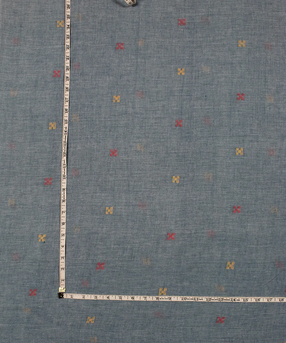 Grey blue handwoven jamdani cotton fabric