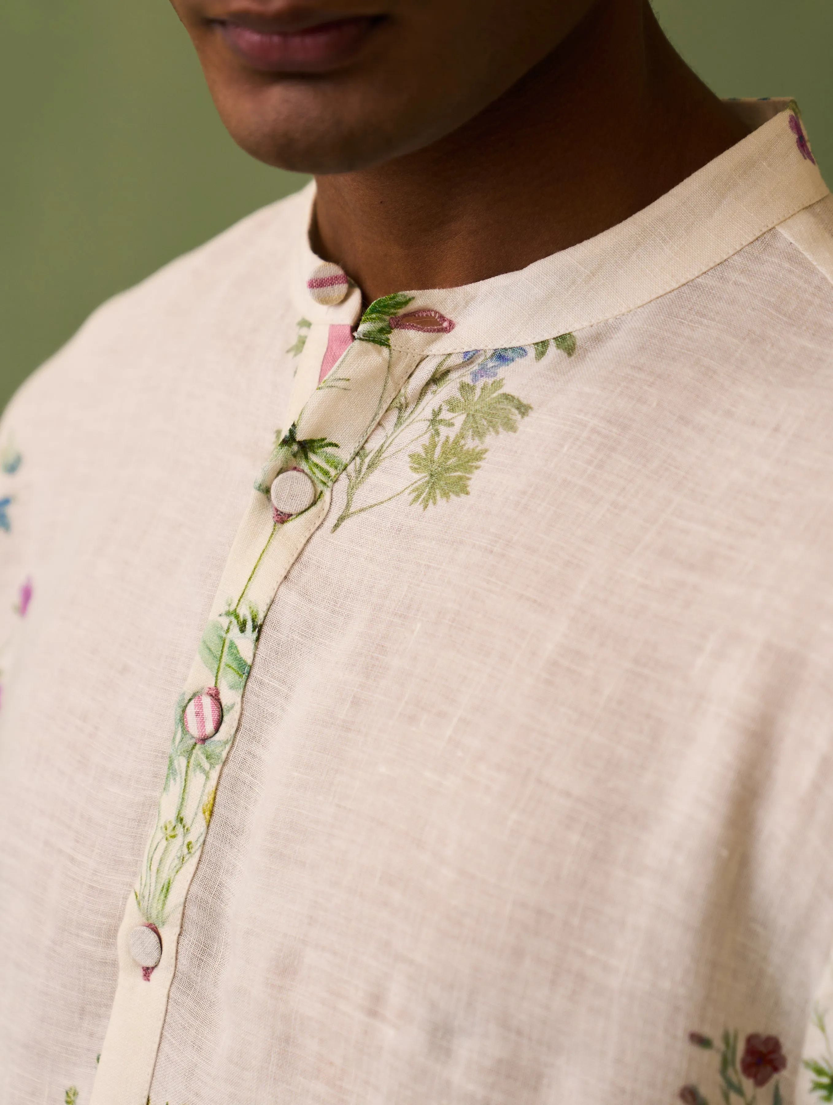 Hachi Botanical Linen Kurta Set - Ivory