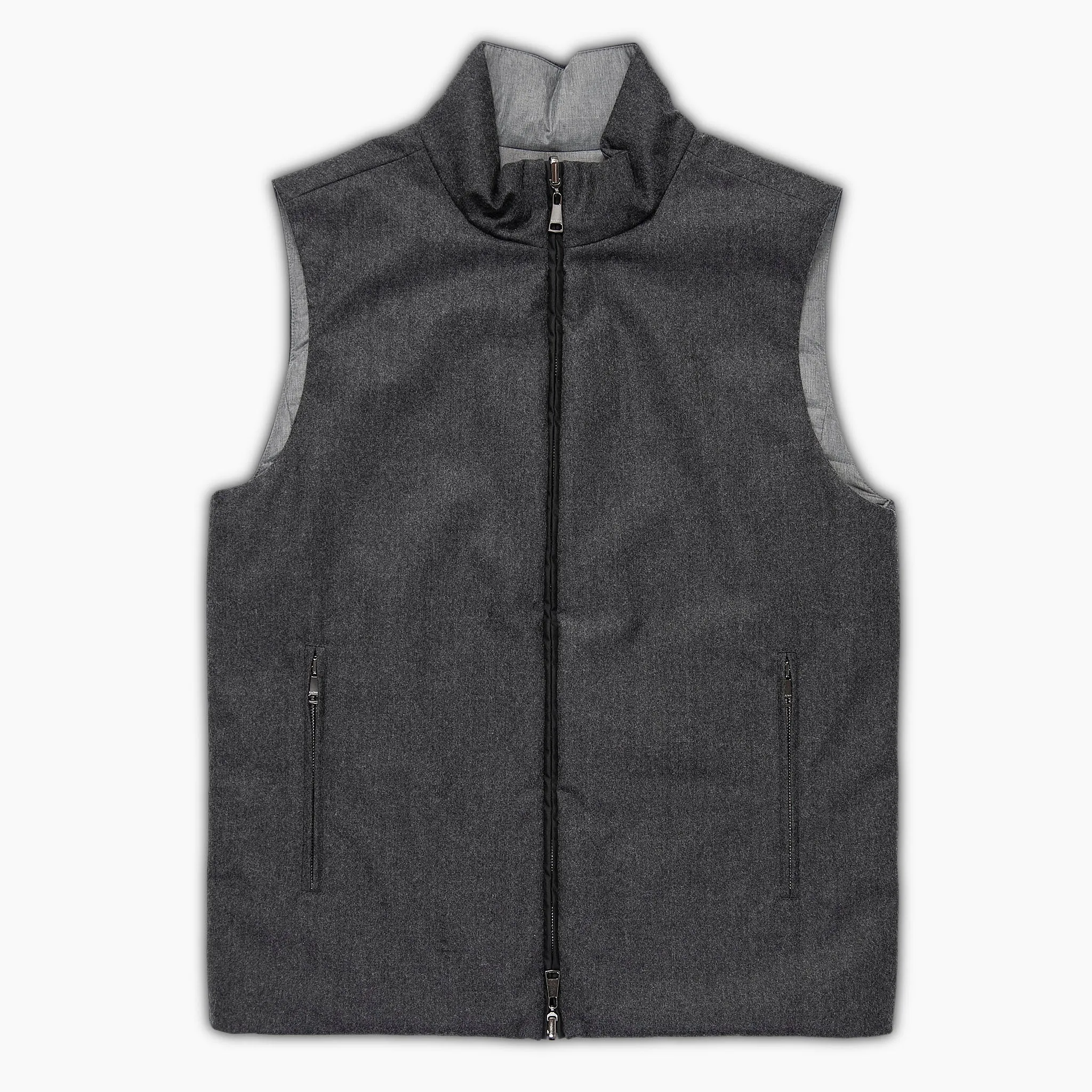 Herbert reversible gilet in winter wool and down (dark grey melange)