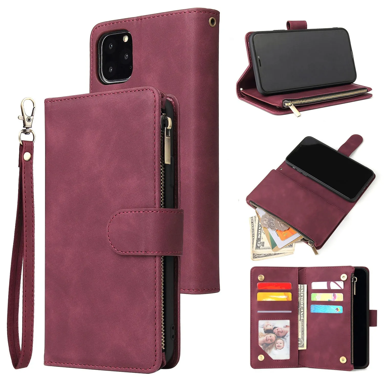 INSTOCK - iPhone zipper mobile phone multi-card wallet leather