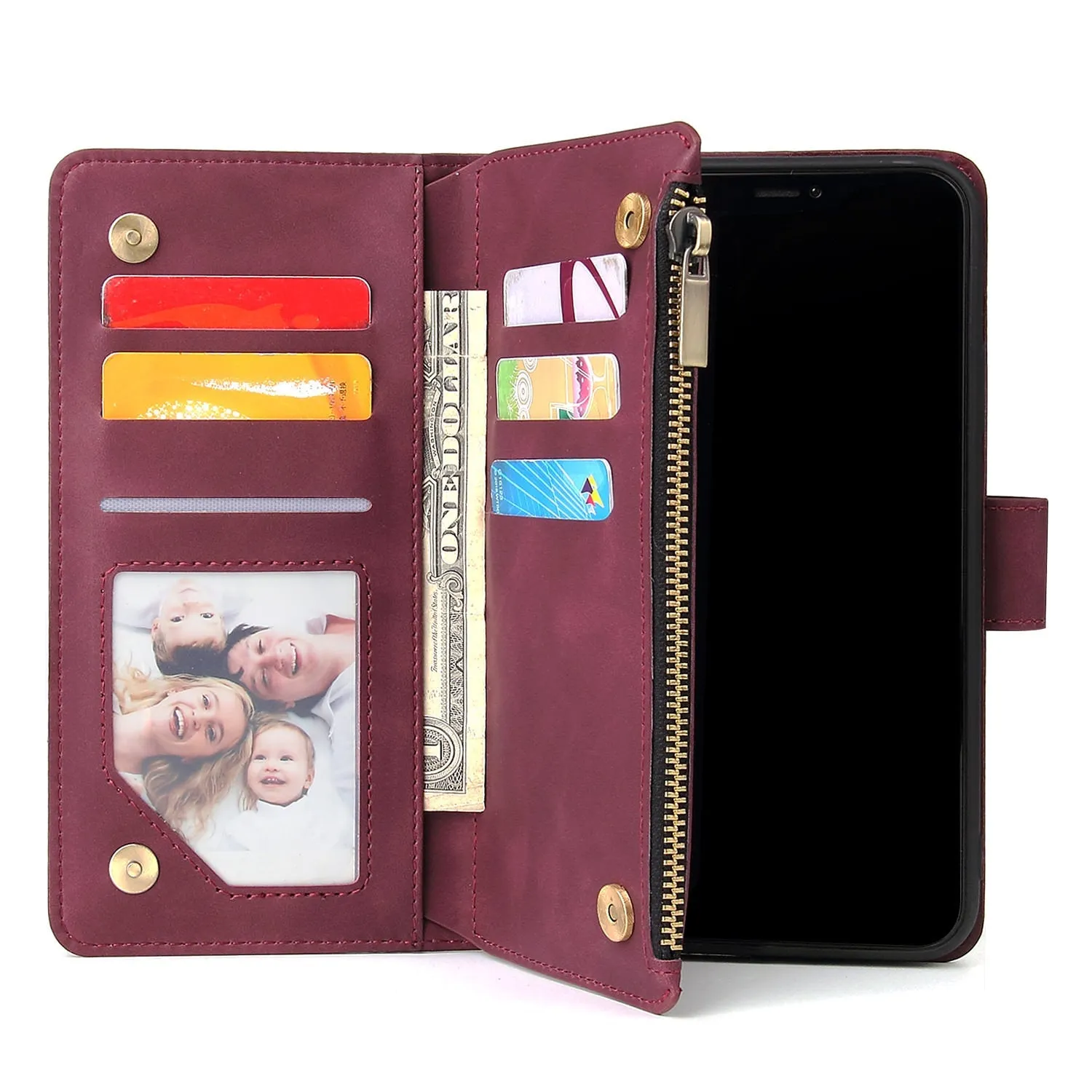 INSTOCK - iPhone zipper mobile phone multi-card wallet leather