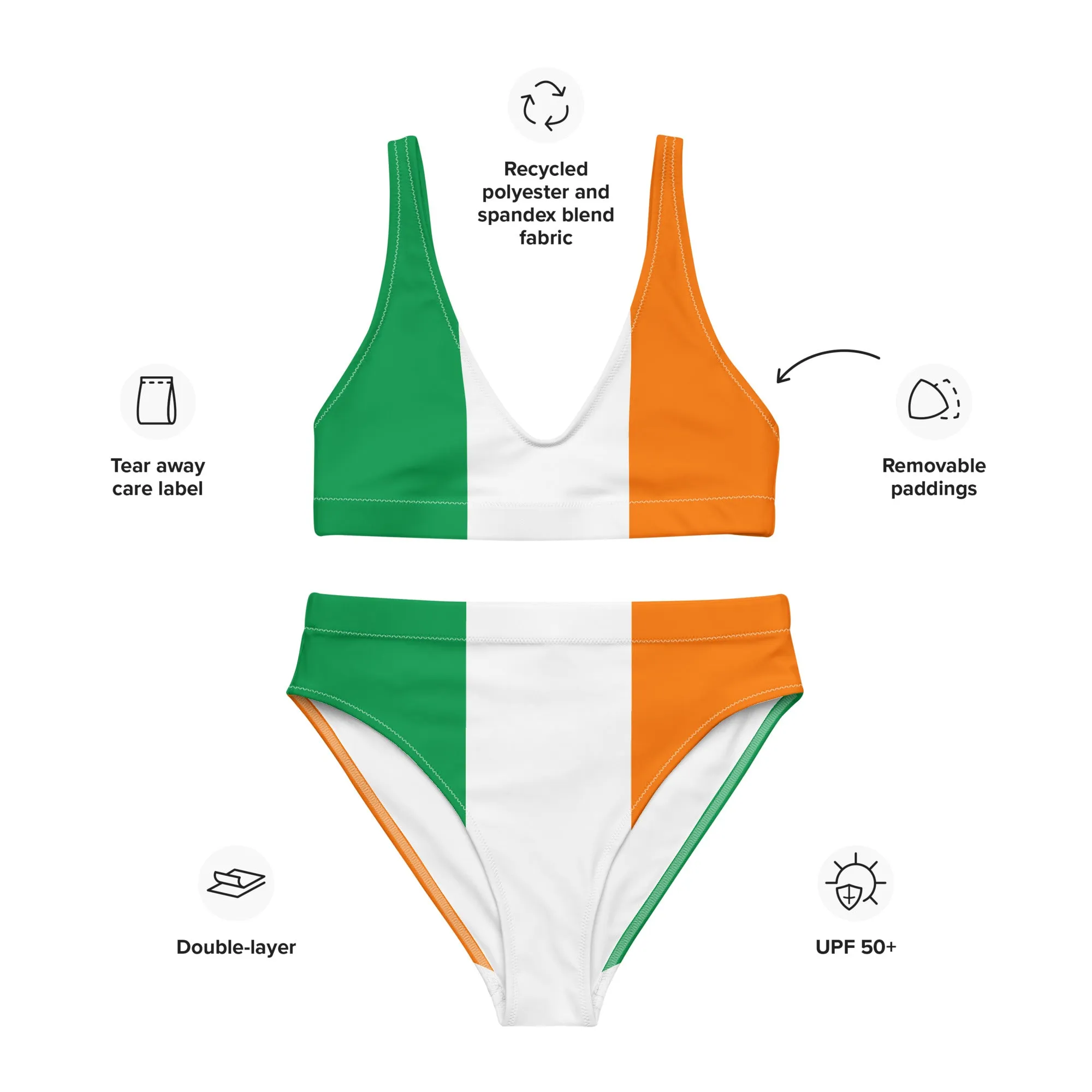 Irish Bikini / Swimsuit With Colors Of The Irish Flag / Recycled Polyester Clothing