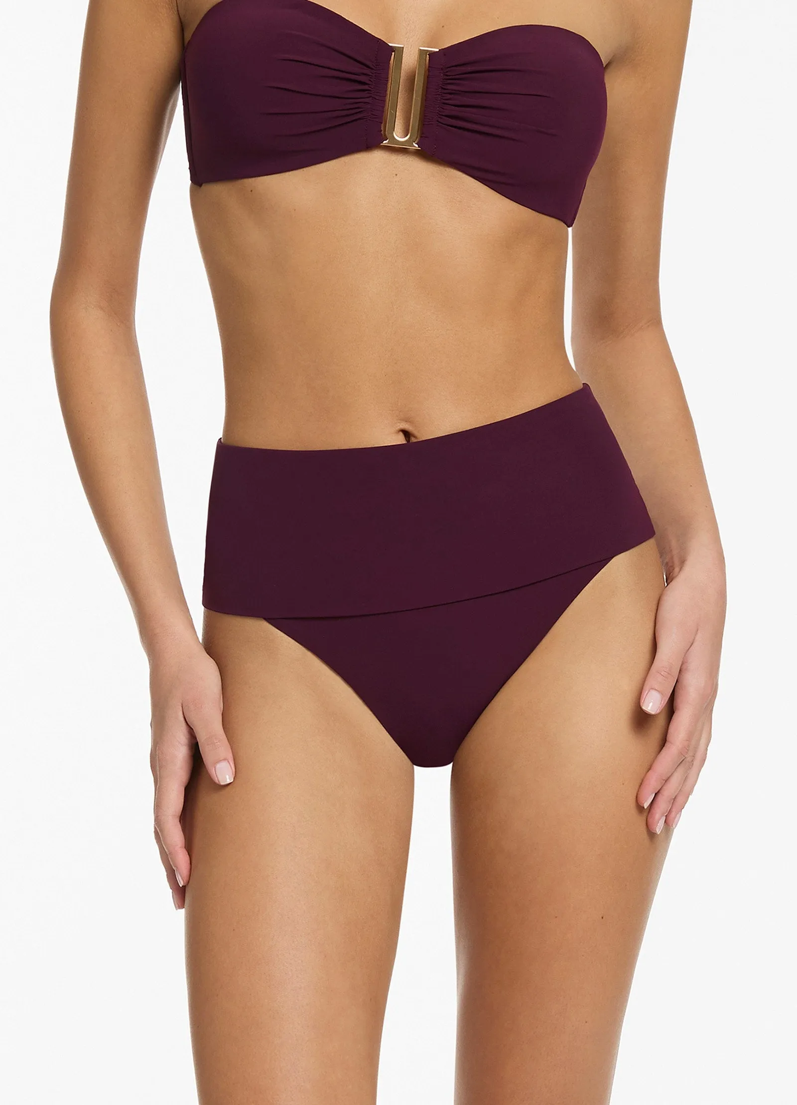 Jetset Fold Down High Waisted Bikini Bottom - Port