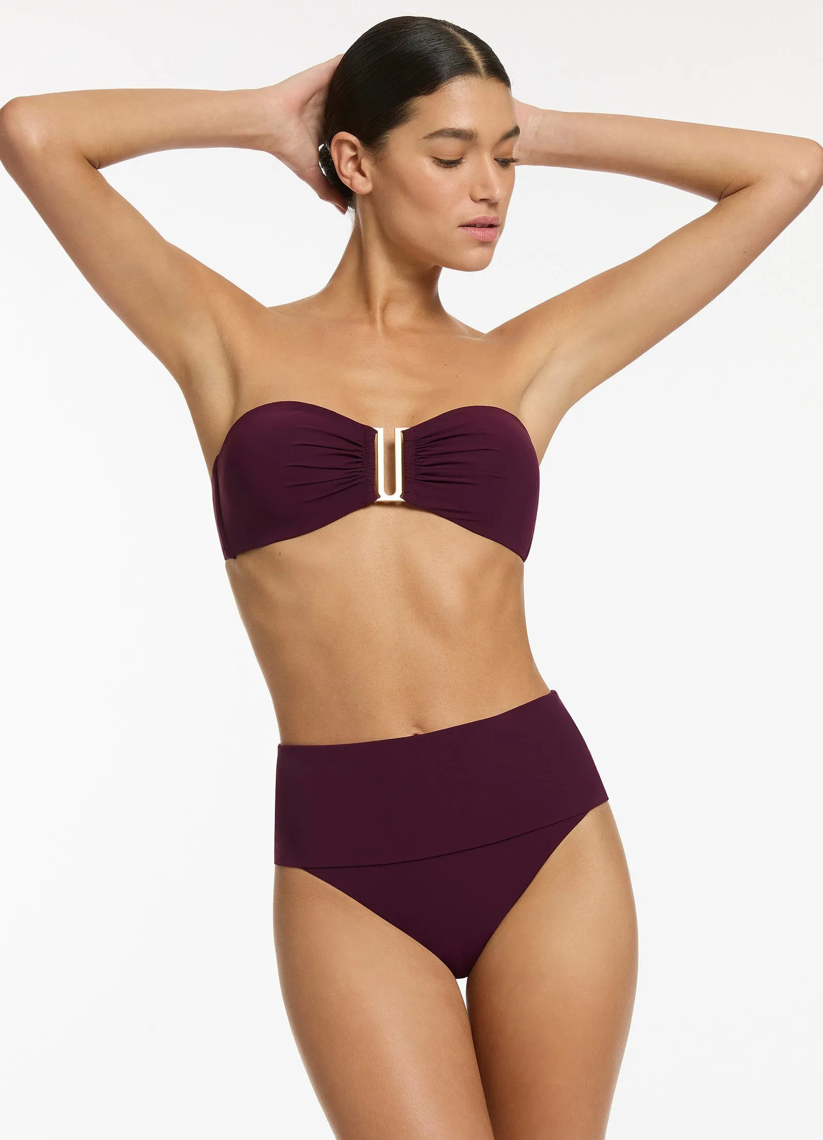 Jetset Fold Down High Waisted Bikini Bottom - Port