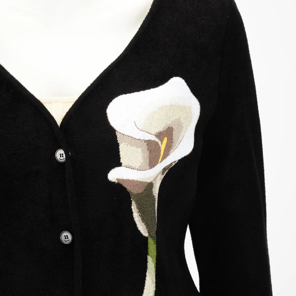 Lanvin Black Jacquard Calla Lily V-Neck Cardigan L