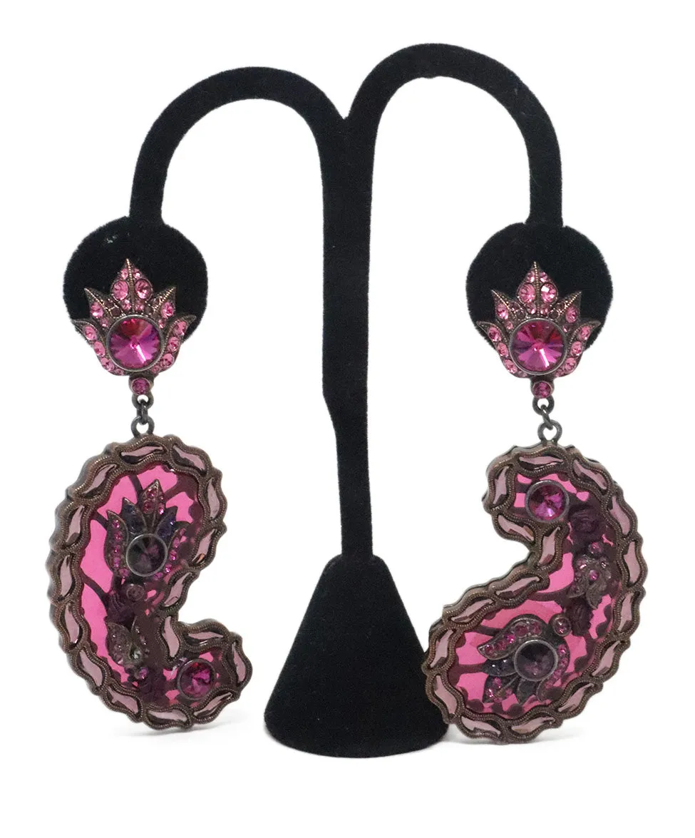 Lanvin Fuchsia Rhinestone Dangle Earrings