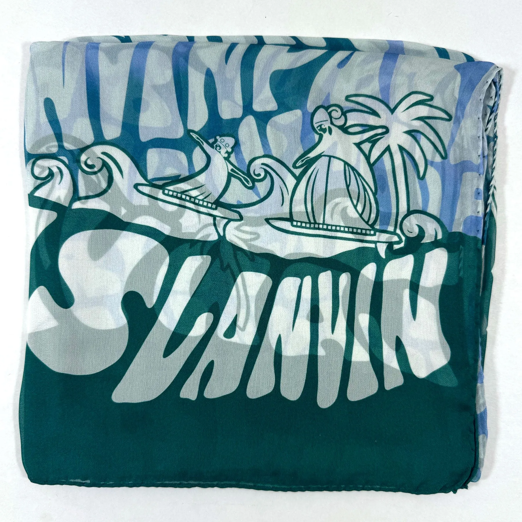 Lanvin Scarf Blue Ocean Green Logo Beach Design - Chiffon Silk Shawl FINAL SALE