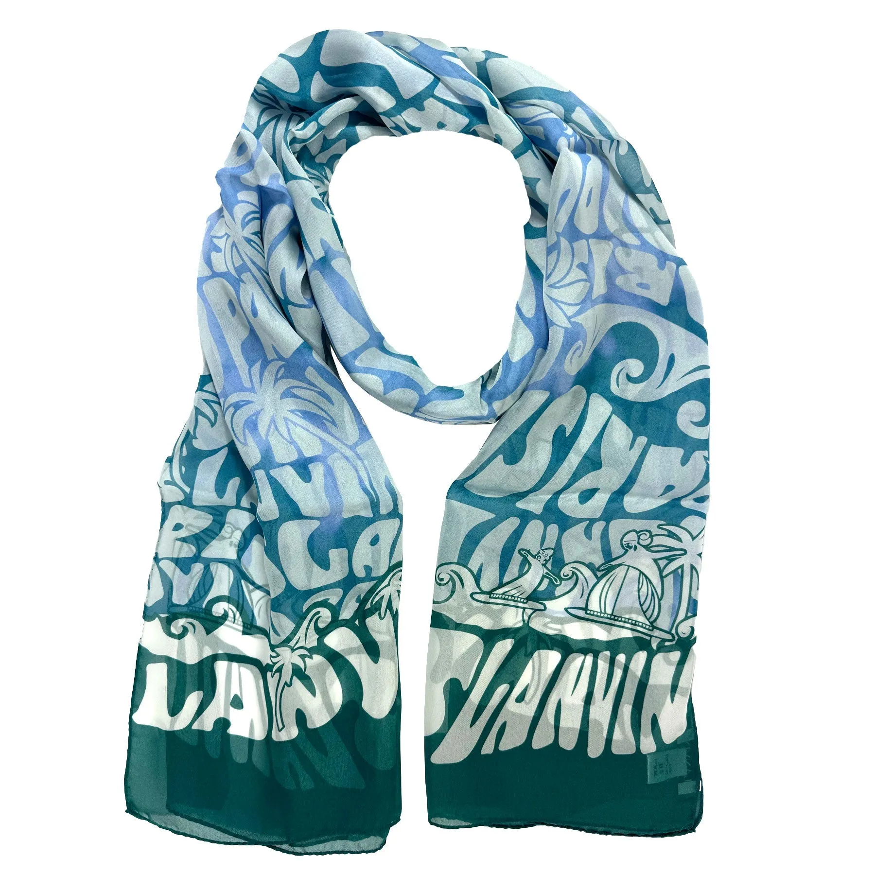 Lanvin Scarf Blue Ocean Green Logo Beach Design - Chiffon Silk Shawl FINAL SALE