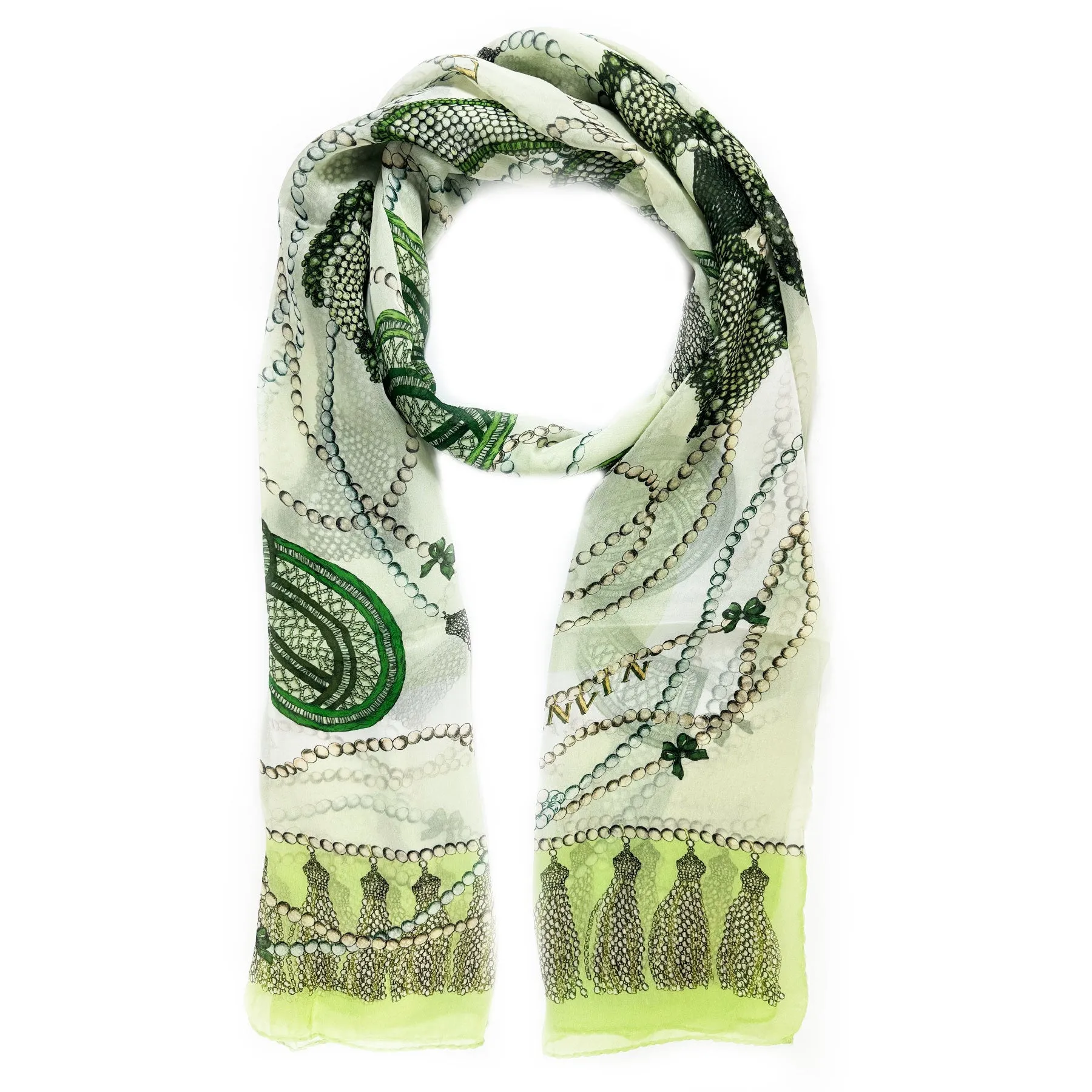 Lanvin Scarf Curb Laces Green - Chiffon Silk Shawl - New Collection