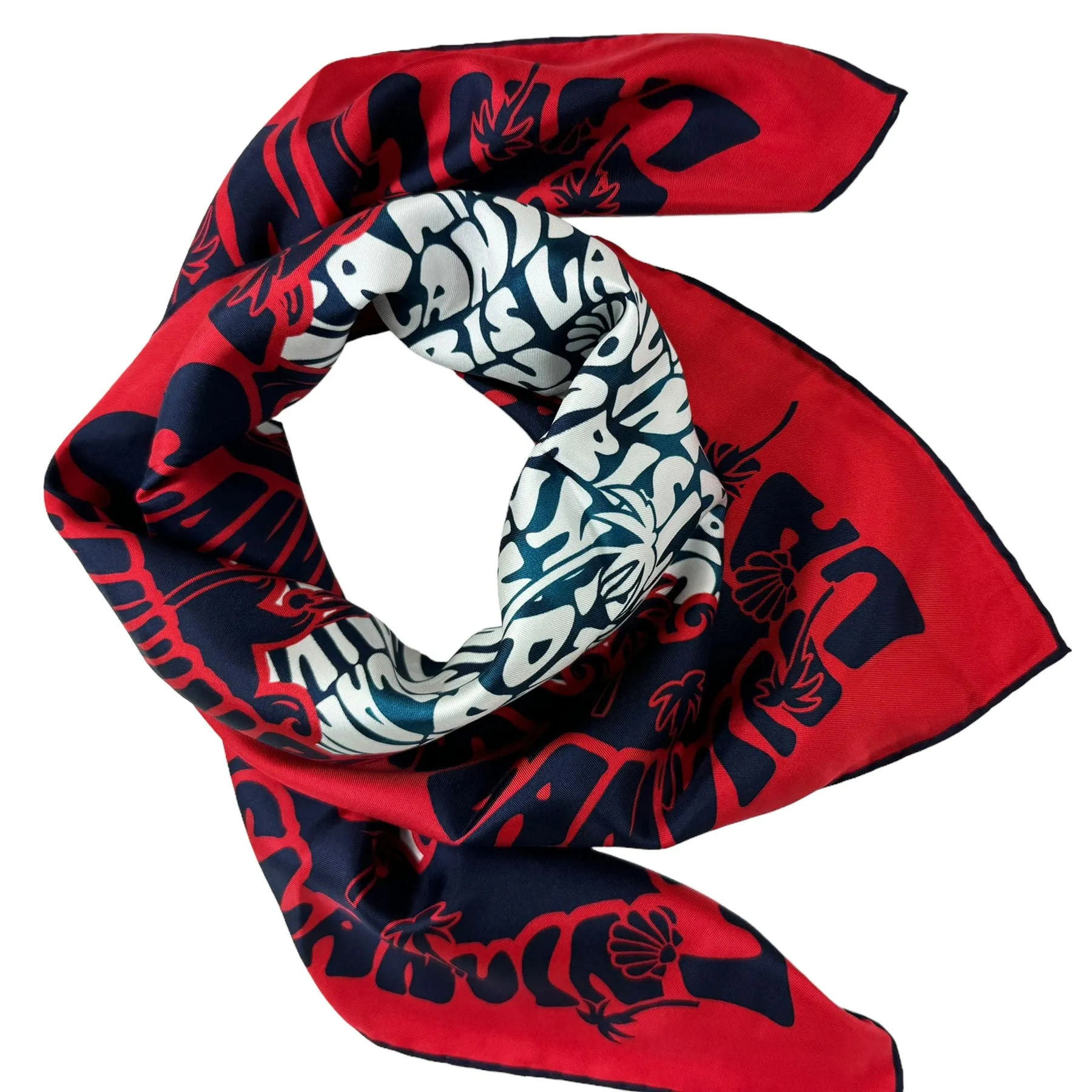 Lanvin Scarf Red Navy Logo Beach Design - Twill Silk Square Foulard