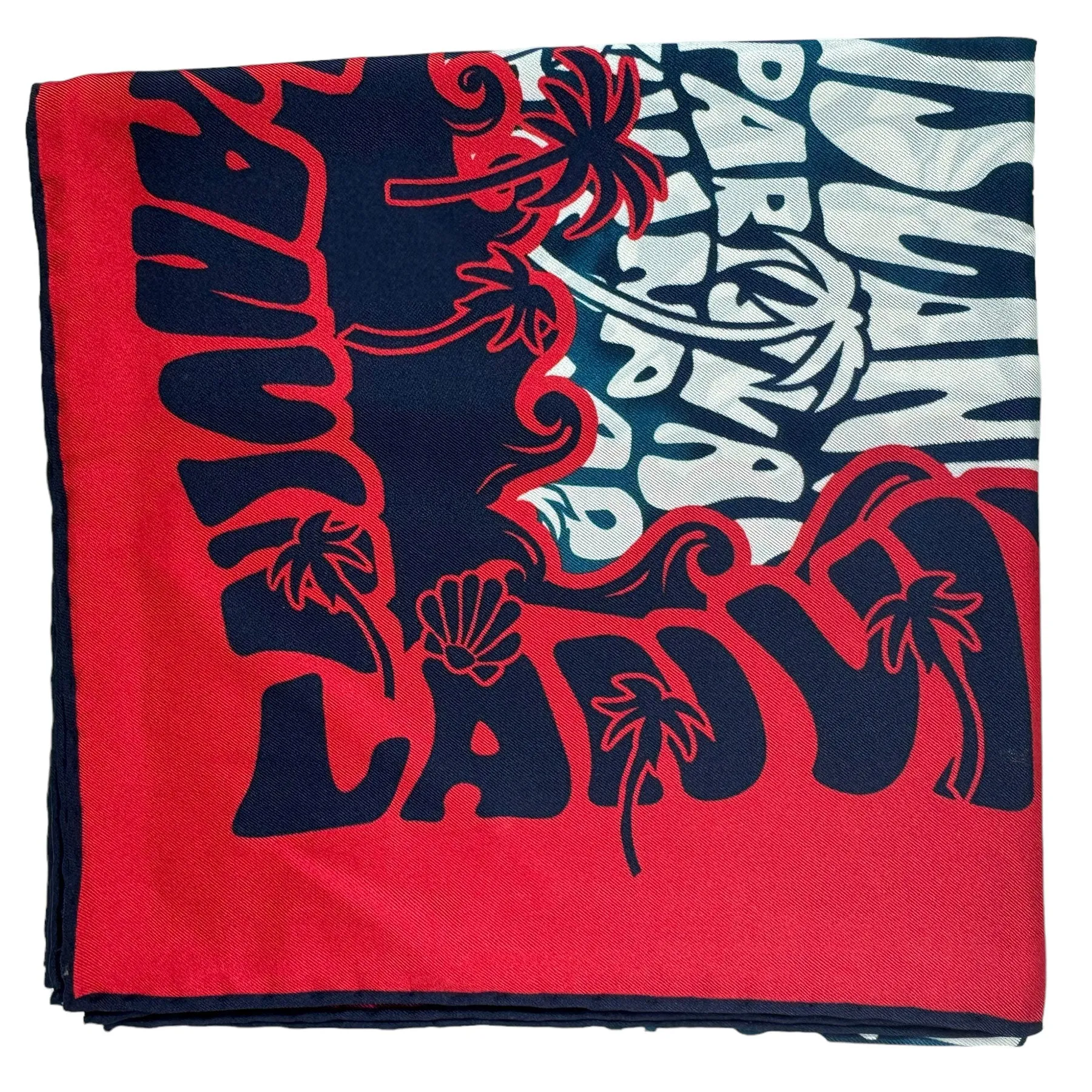 Lanvin Scarf Red Navy Logo Beach Design - Twill Silk Square Foulard