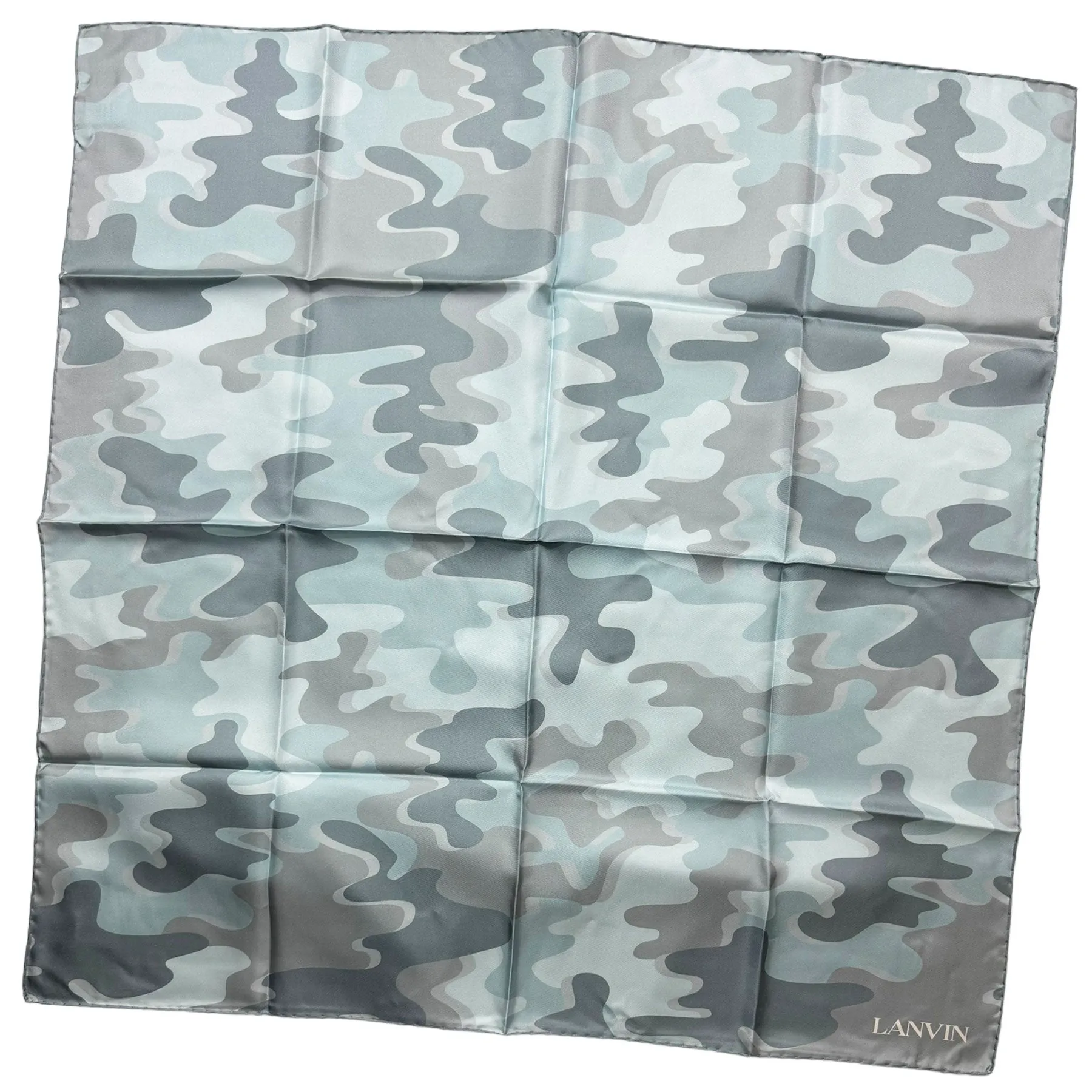 Lanvin Scarf Seafoam Gray Camo Design - Twill Silk Foulard