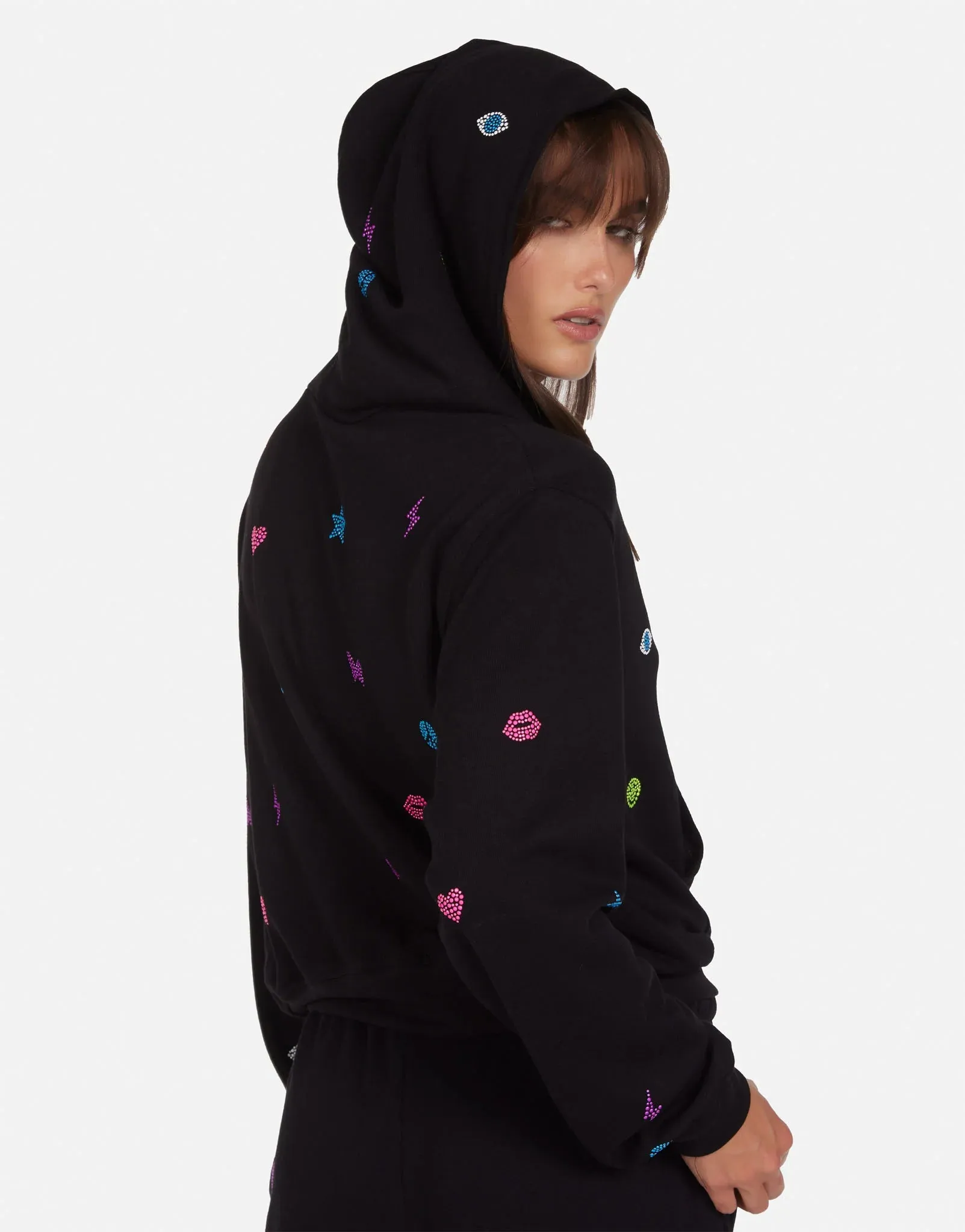 Lauren Moshi Lachelle Neon Stud Elements Zipper Hoodie