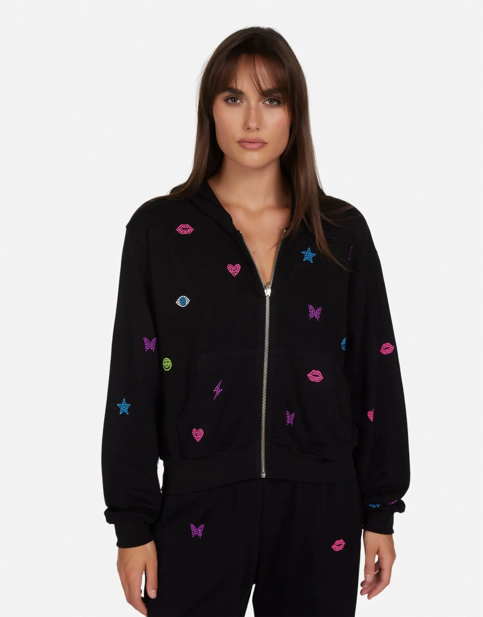 Lauren Moshi Lachelle Neon Stud Elements Zipper Hoodie