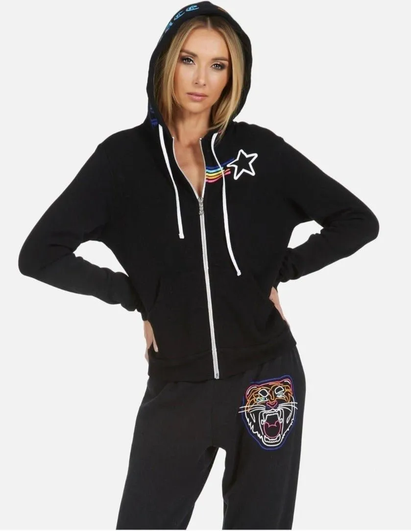 Lauren Moshi Lennox Neon Line Tiger Zipper Hoodie