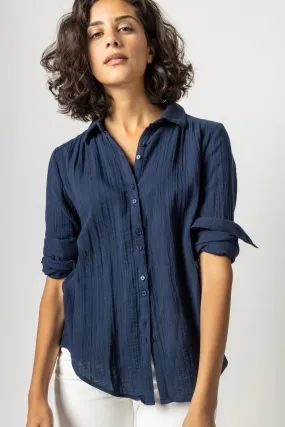 LONG SLEEVE BUTTON DOWN (NAVY) - LILLA P