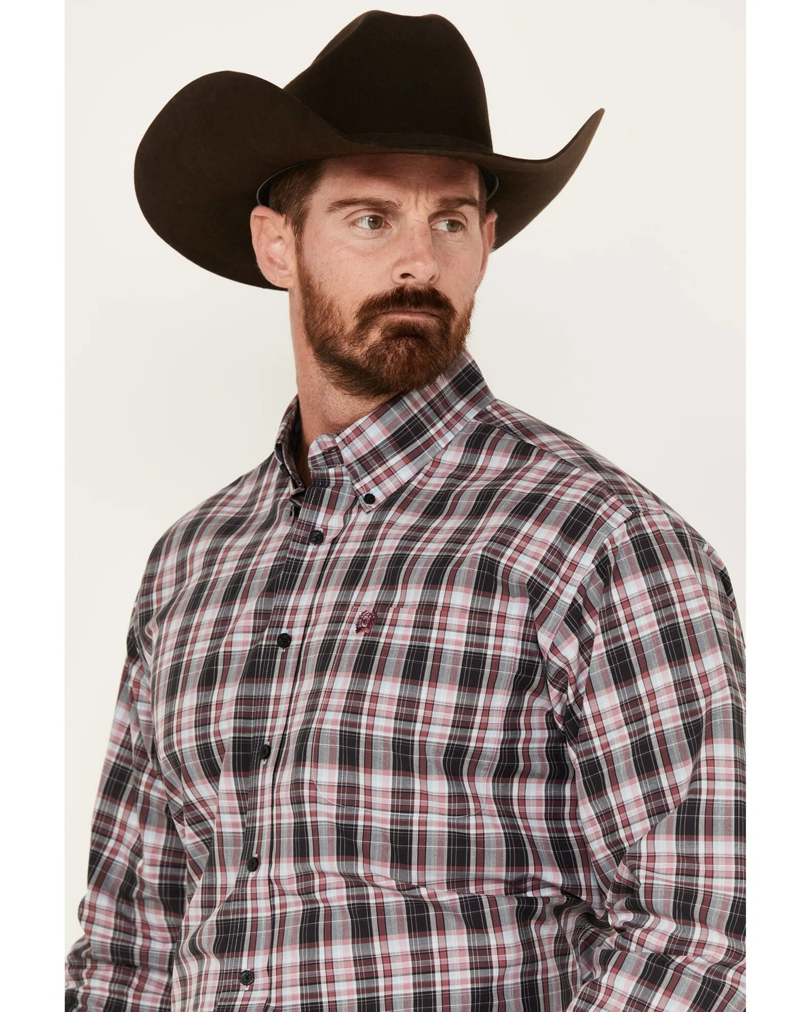 Men's Cinch Plaid Print Long Sleeve Button-Down Western Shirt