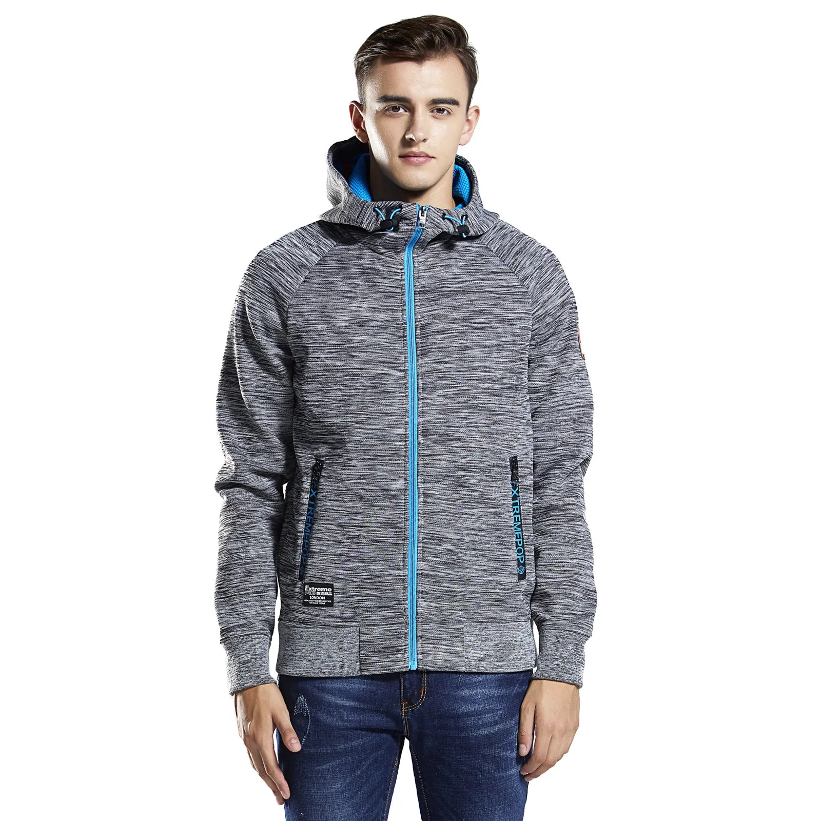 Mens Hoodie Sweatshirt Cotton Hooded Zip-Up Thru Outwear Jacket Jumper