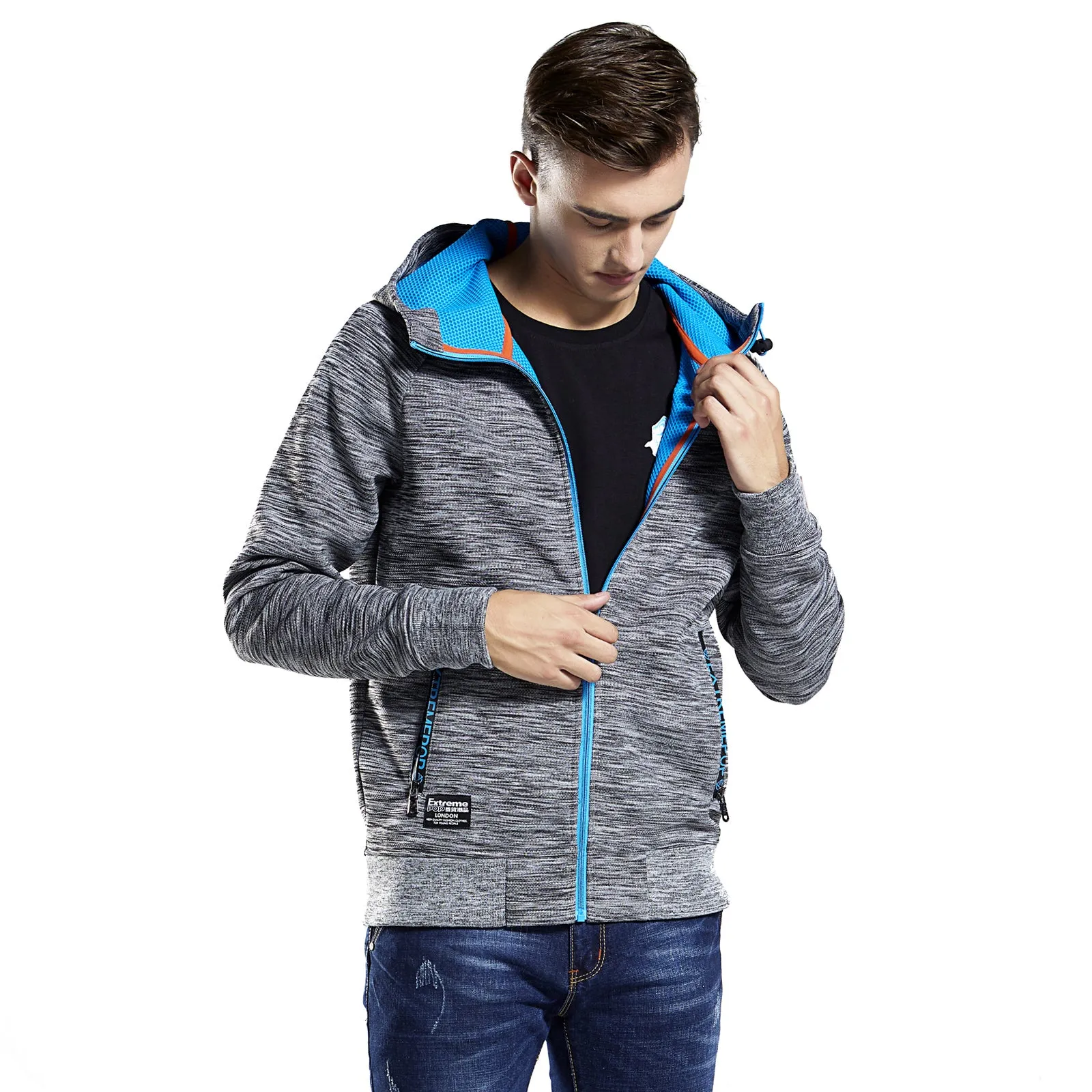 Mens Hoodie Sweatshirt Cotton Hooded Zip-Up Thru Outwear Jacket Jumper